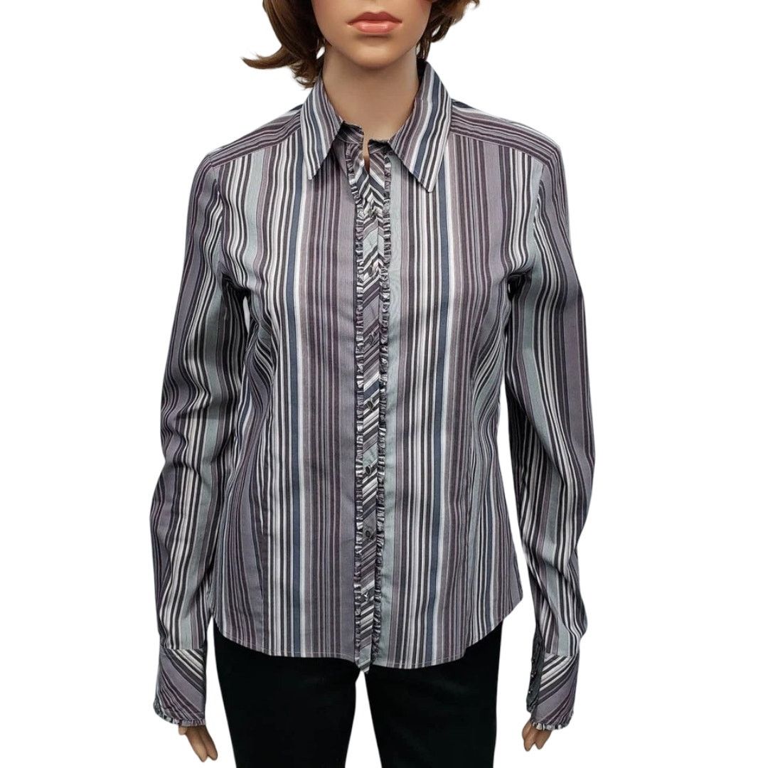 Elie Tahari Elie Tahari Blouse Ruffled Front Cuffs S Button down Striped Size S / US 4 / IT 40 - 3 Thumbnail