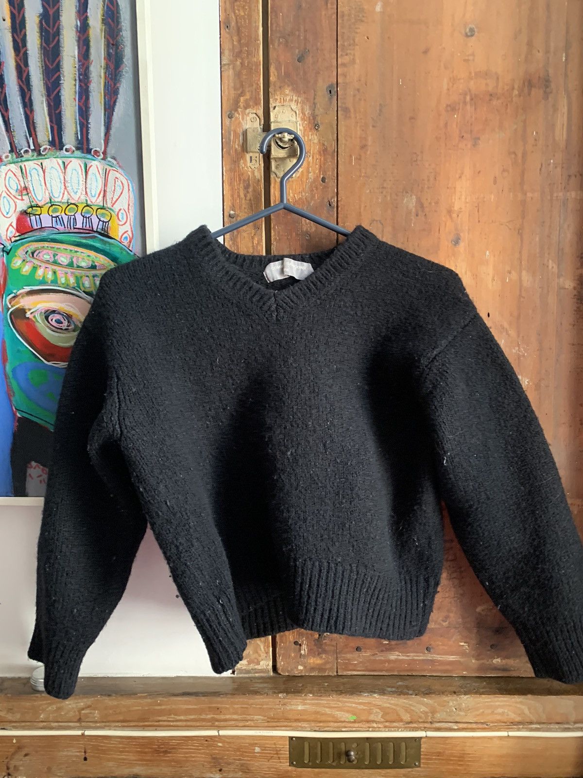 Image of Comme Des Garcons Commes Des Garçons V-Neck Sweater in Black, Women's (Size Small)