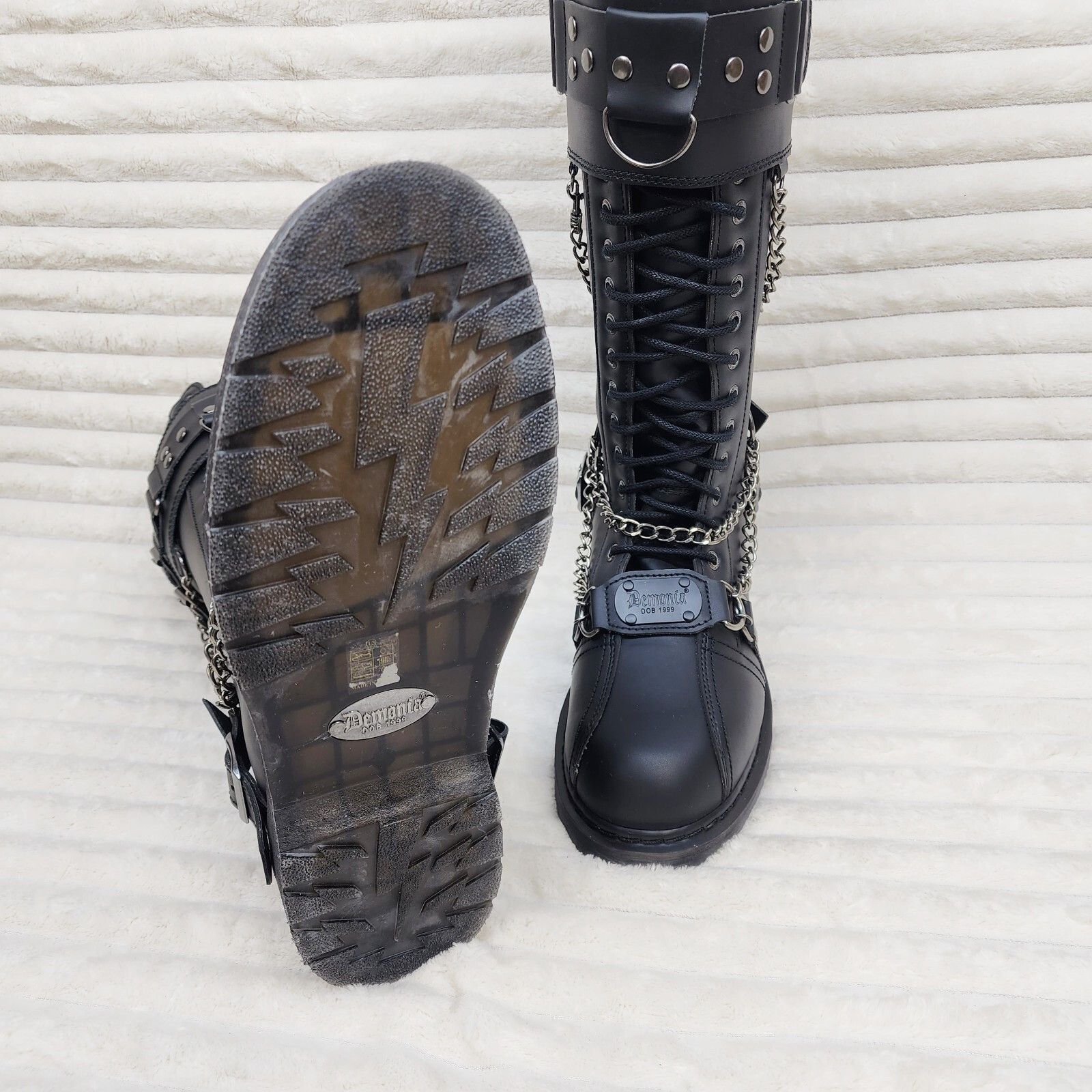Other DEMONIA Bolt 415 Goth Combat Biker Knee Boots Black Matte Me Size US 7 / EU 40 - 7 Thumbnail