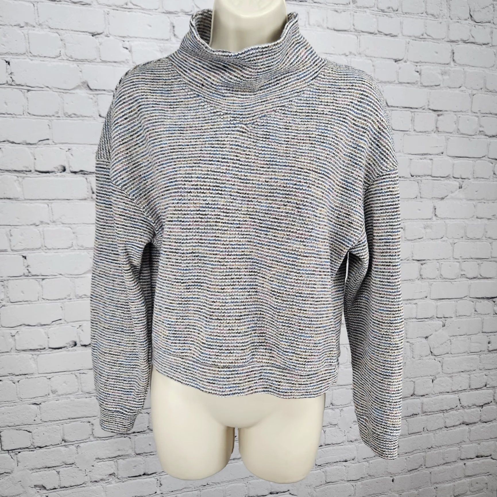 Madewell Madewell Multicolor Textured Ribbed Mock Neck Pullover Crop Sweater Top Medium Shirt Womens Modern Classic Pullover Knit Pretend? Size M / US 6-8 / IT 42-44 - 2 Thumbnail