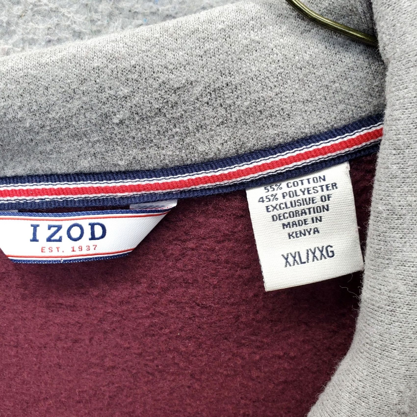 Izod IZOD Mens Sweatshirt Burgundy Fleece Lined Embroidered Logo 1/4 Zip XL/XXL Size: Mens Size 2XL Size US XXL / EU 58 / 5 - 6 Thumbnail