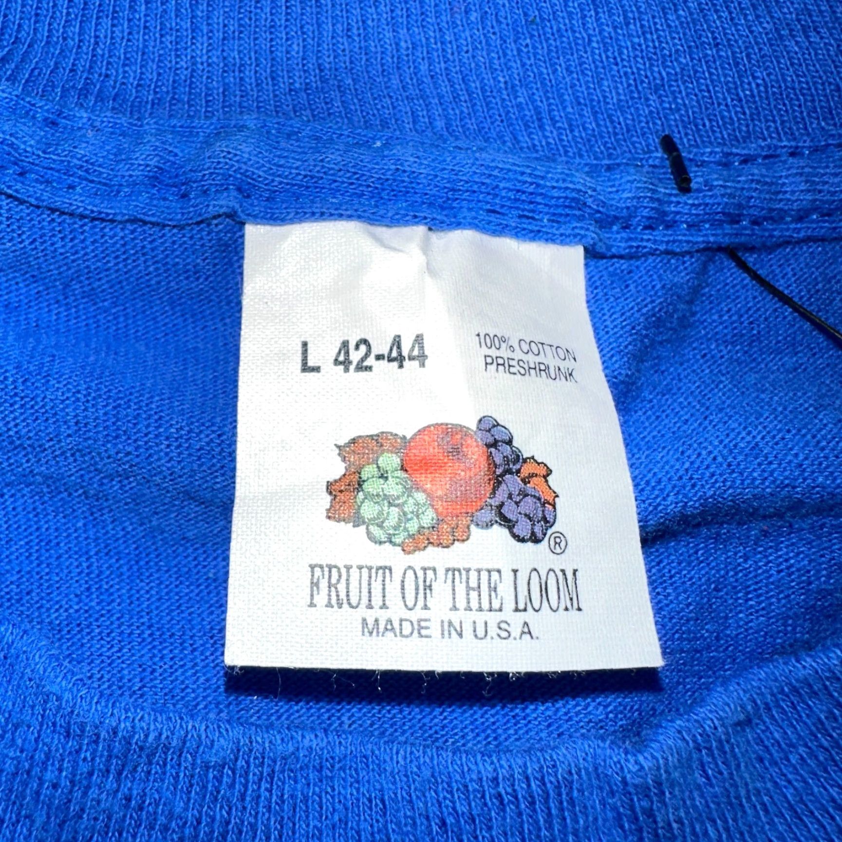 Fruit Of The Loom VINTAGE Fruit of the Loom T-Shirt USA Pocket Blue 90s 80s 70s Short Sleeve Crew Neck Mens L Classic Solid Size US L / EU 52-54 / 3 - 4 Thumbnail