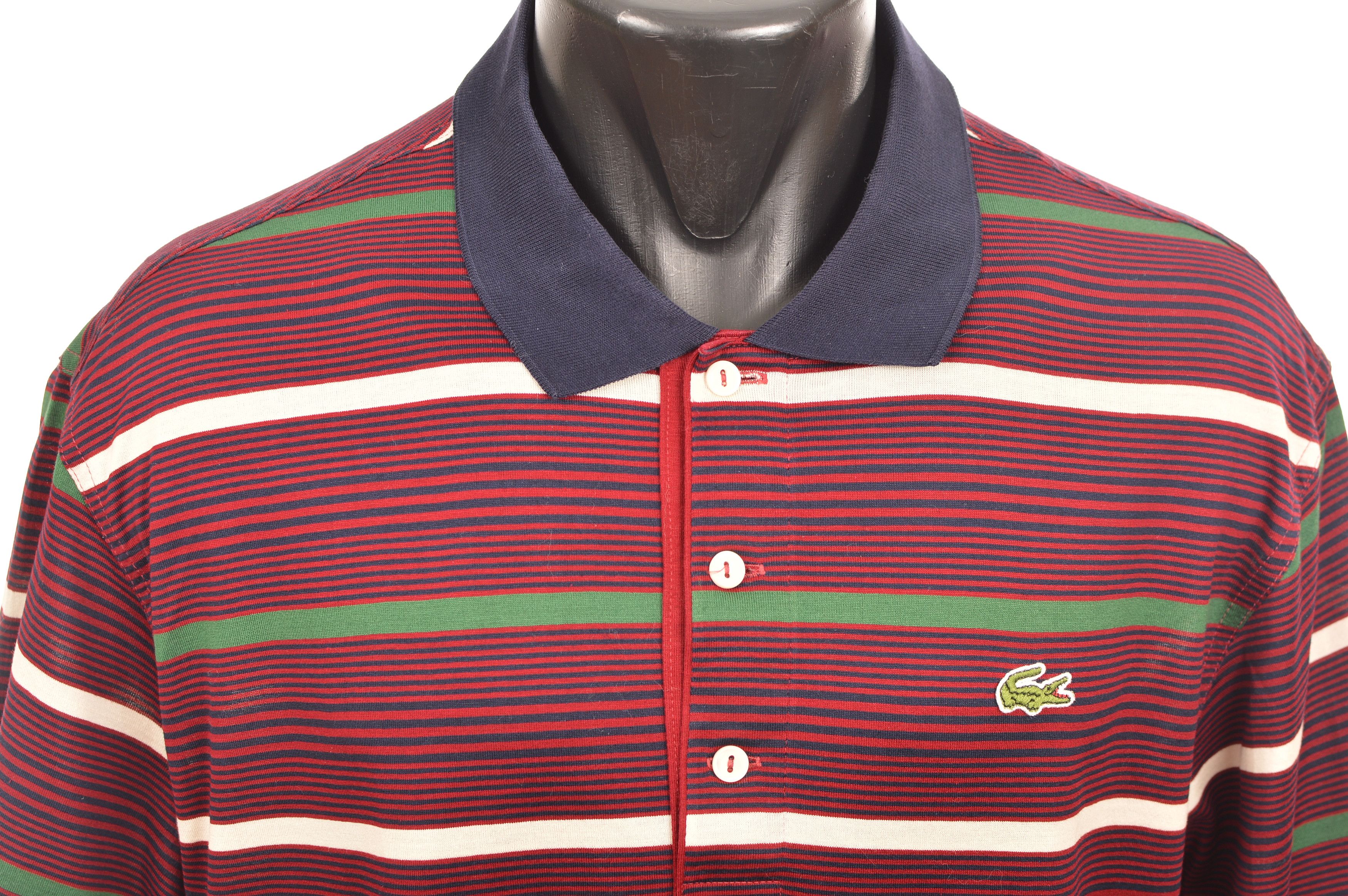 Lacoste Lacoste Vintage Burgundy Striped Polo Shirt Size US XL / EU 56 / 4 - 2 Thumbnail
