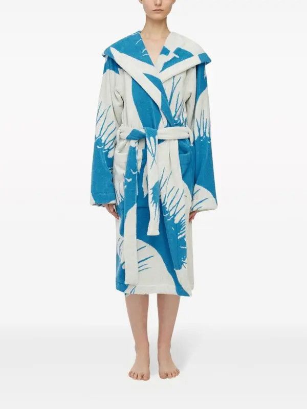 Salvatore Ferragamo o1s1rm0126 Venus Graphic-print Bathrobe in Blue/White Size S / US 4 / IT 40 - 3 Thumbnail