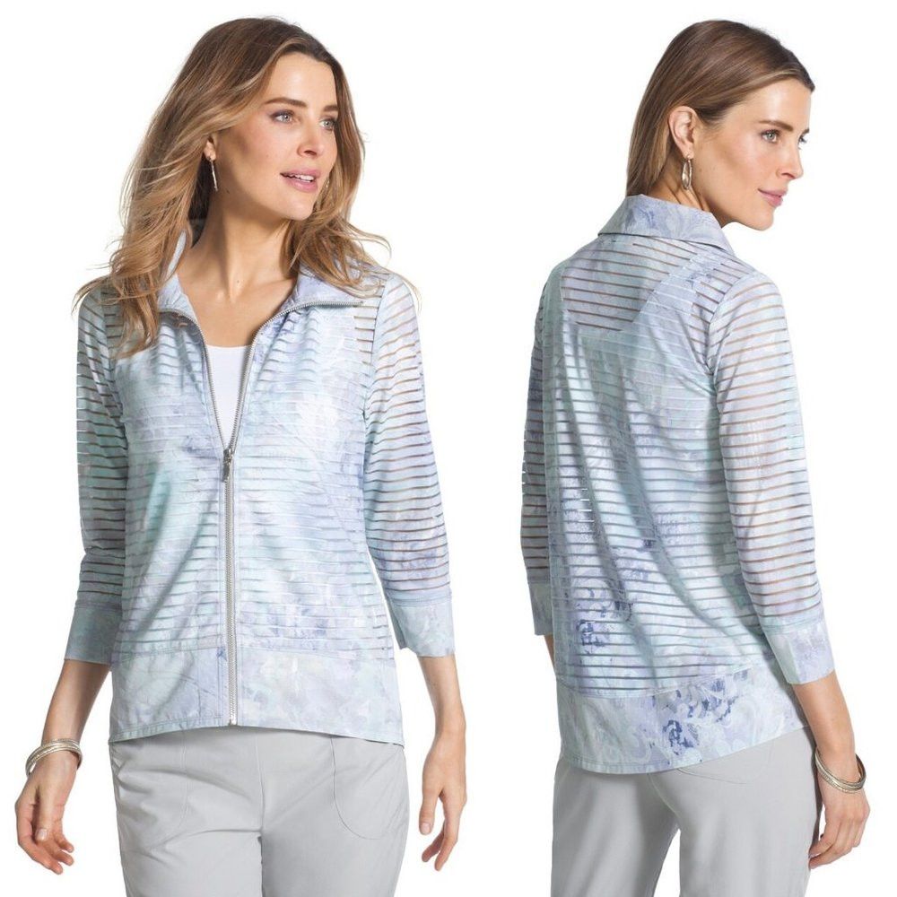 Chicos New Chico's Zenergy Ana Printed Stripe Jacket Light Blue Ja Size XL / US 12-14 / IT 48-50 - 1 Thumbnail
