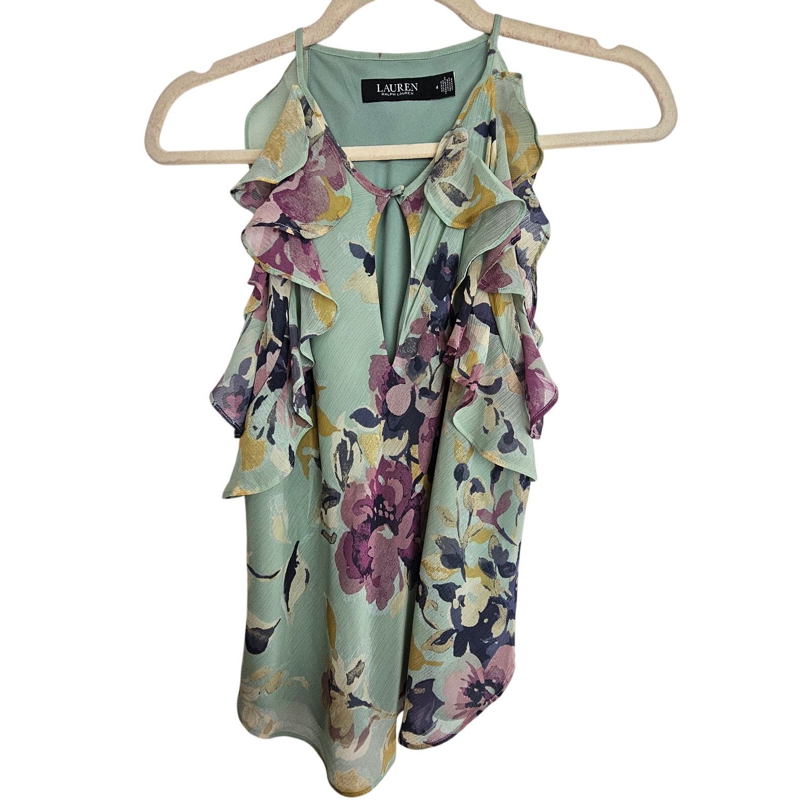 Lauren Ralph Lauren Lauren Ralph Lauren Womens Floral Ruffle Top Sz 4 Romantic Size S / US 4 / IT 40 - 1 Thumbnail