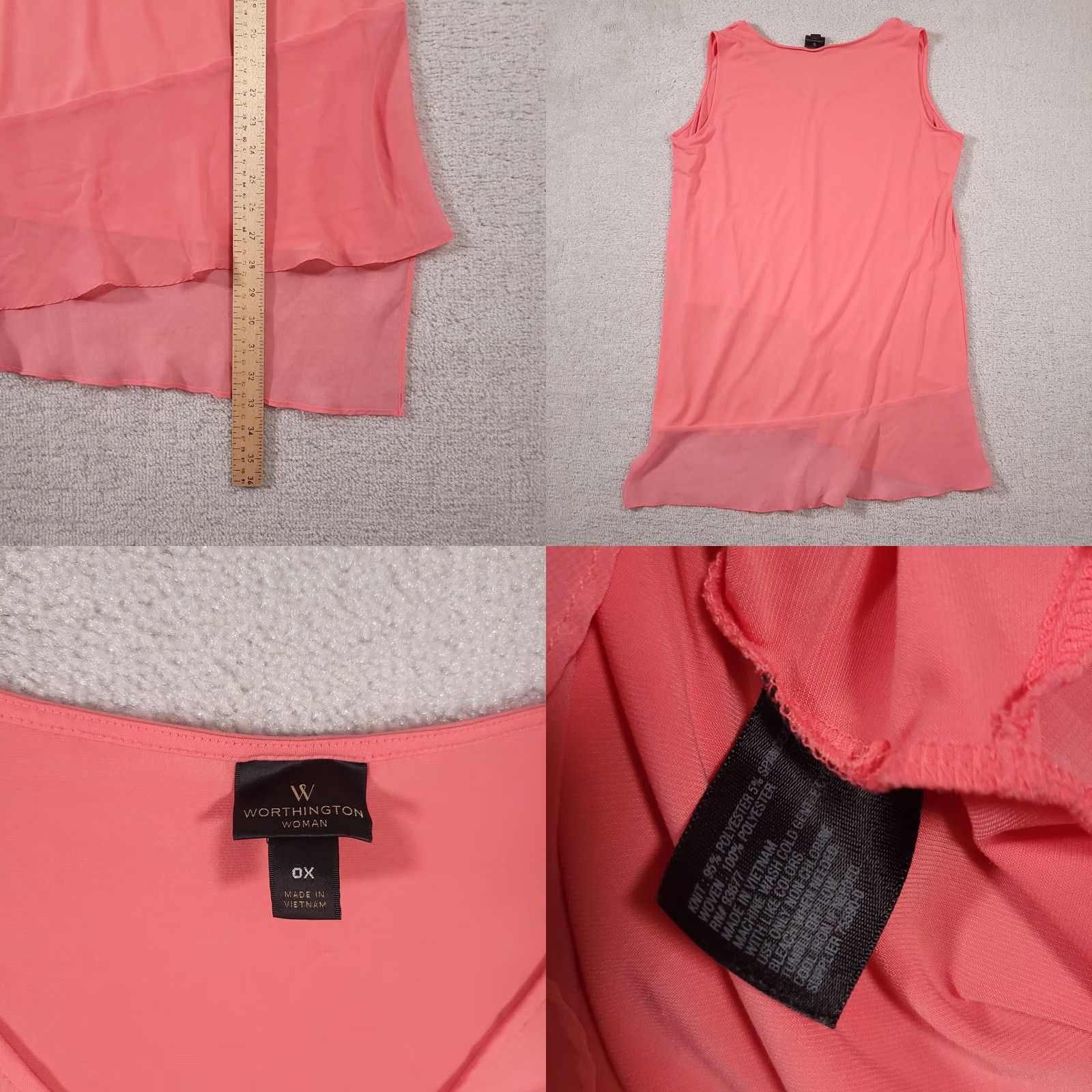 Worthington Worthington Shirt Tank Womens 0X Pink Sheer Lightweight Casual V-Neck Sleeveless Tank 0X Womens Pink Sheer Lightweight Casual Tank V-Neck Size XL / US 12-14 / IT 48-50 - 8 Thumbnail