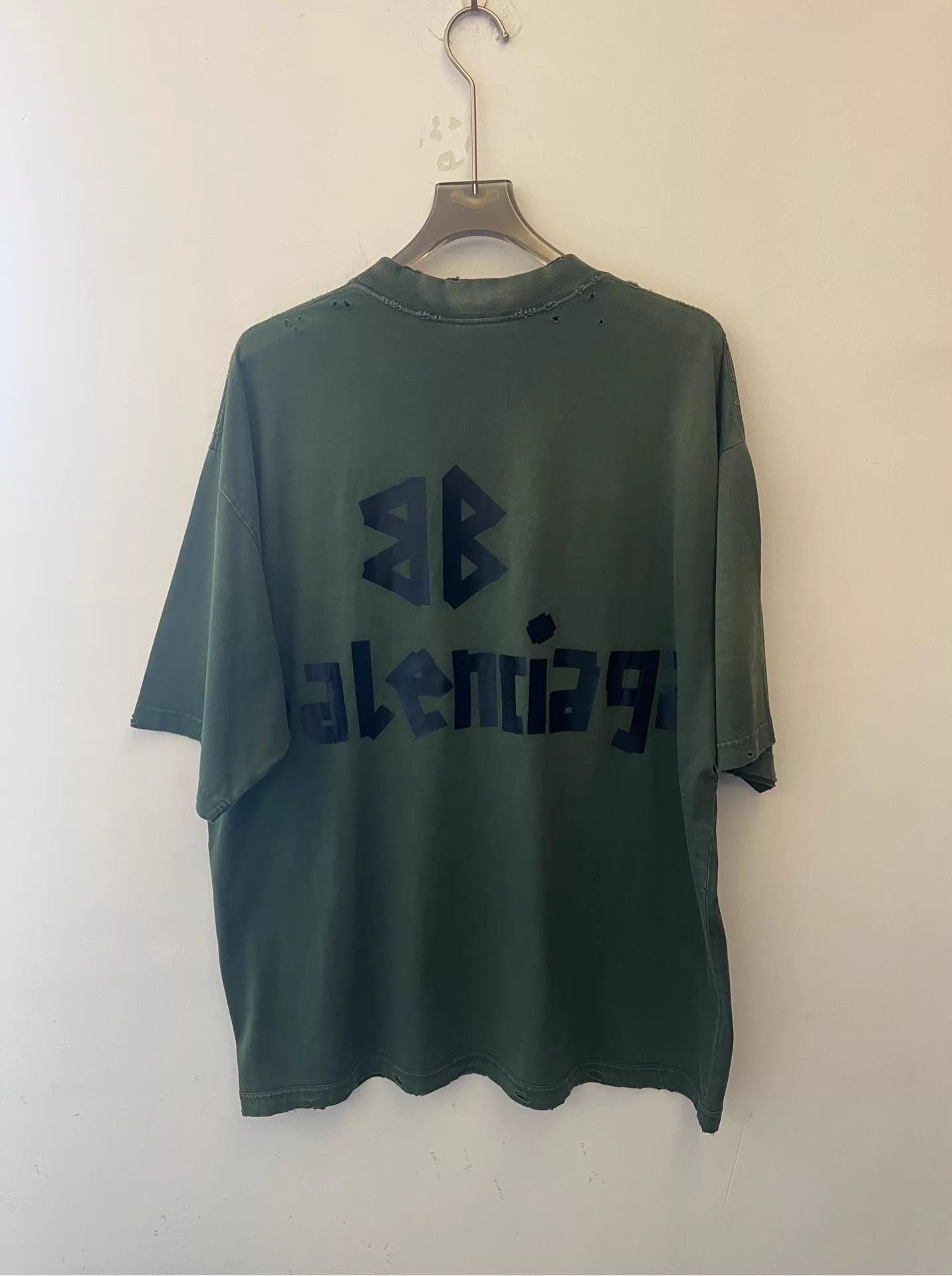 Balenciaga Balenciaga SS24 Logo Print Knit Crewneck T-Shirt Men's Green L Size US L / EU 52-54 / 3 - 2 Thumbnail