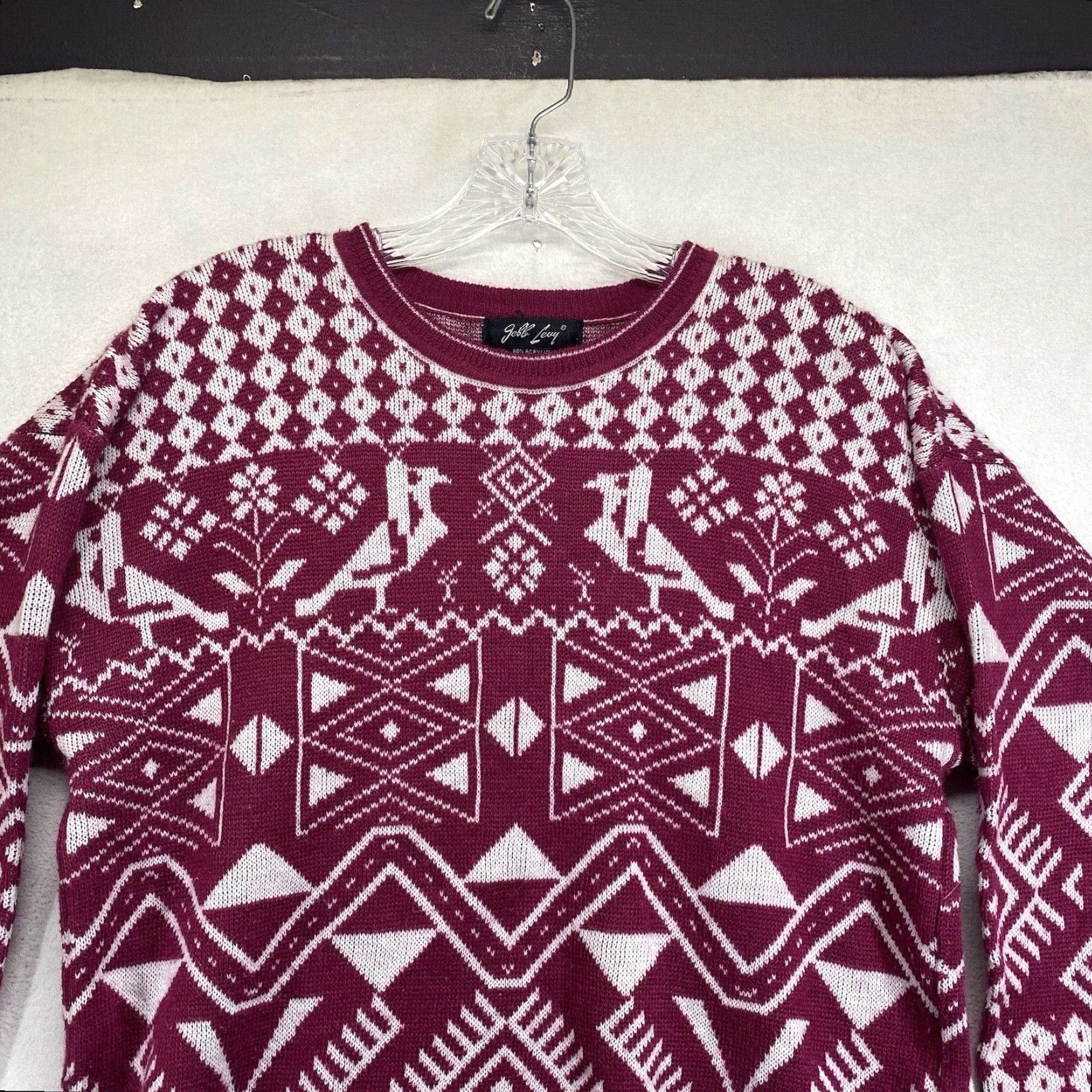 Gloverall VINTAGE 1980s Wool Acrylic Bird Print Sweater Women's S/M Collared Art Deco Purple White Size S / US 4 / IT 40 - 3 Thumbnail