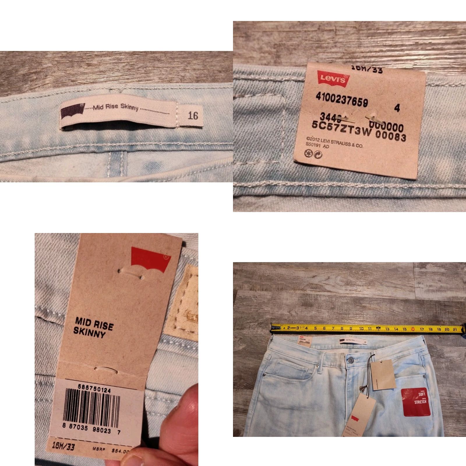 Levi's Womens Skinny Jeans 16 Mid Rise Stretch Light Wash 33X31