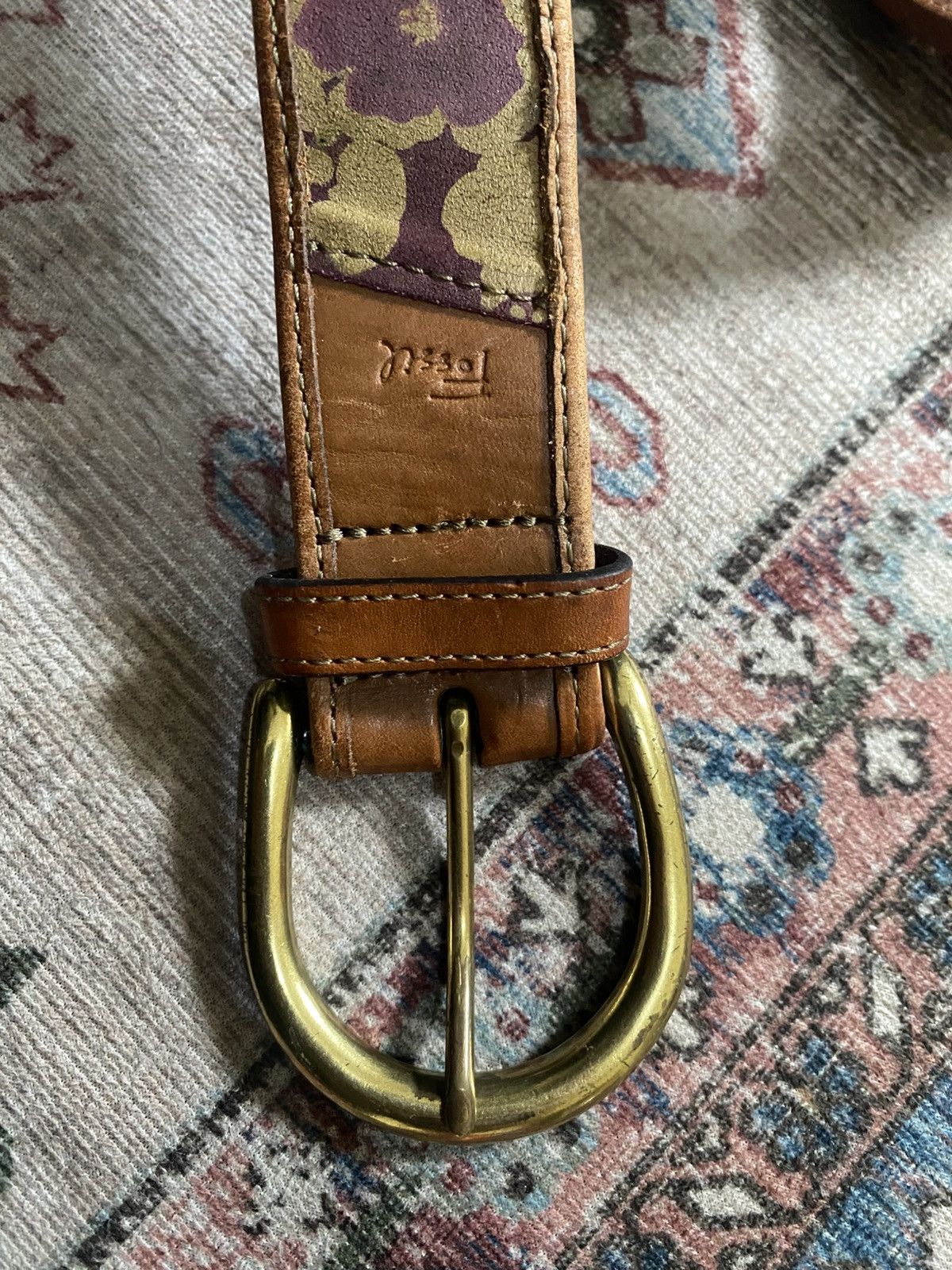 Vintage Fossil Patchwork Leather belt Size ONE SIZE - 2 Thumbnail