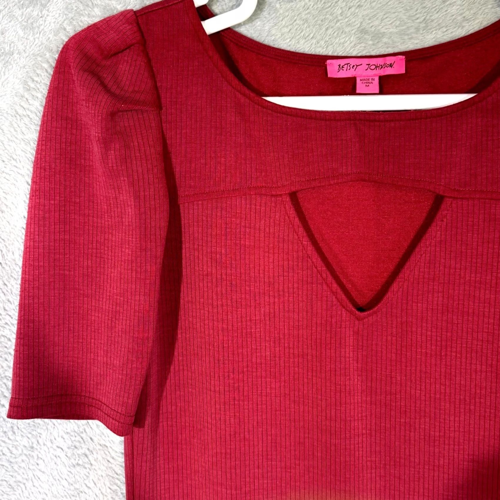 Betsey Johnson Betsey Johnson Bodycon Dress Womens Maroon Ribbed Short Sleeve Pullover Medium Fit / Fitted Dress Size 32" / US 10 / IT 46 - 4 Thumbnail