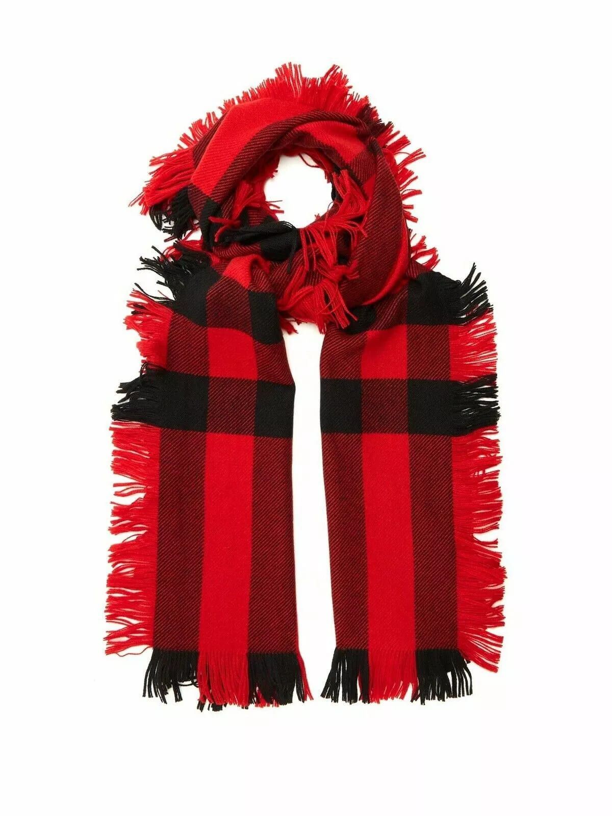 Burberry Red Half Mega Fashion Check Fringe Wool Scarf Size ONE SIZE - 1 Thumbnail