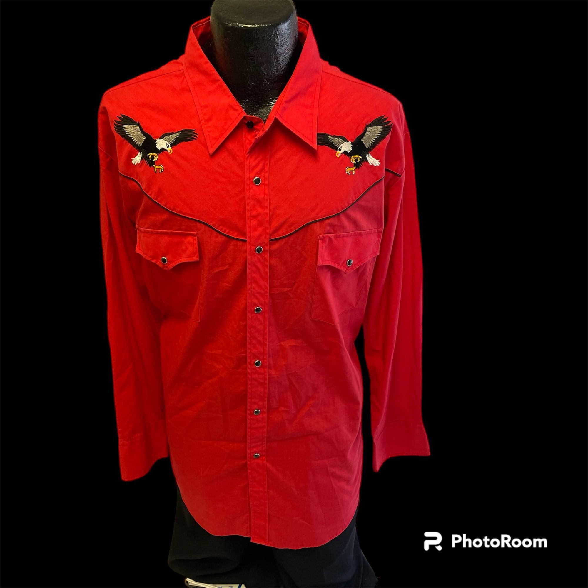 image of Unkwn 80's Ely Diamond Rockabilly Bald Eagle Pearl Snap Shirt 2X in Red, Men's (Size 2XL)