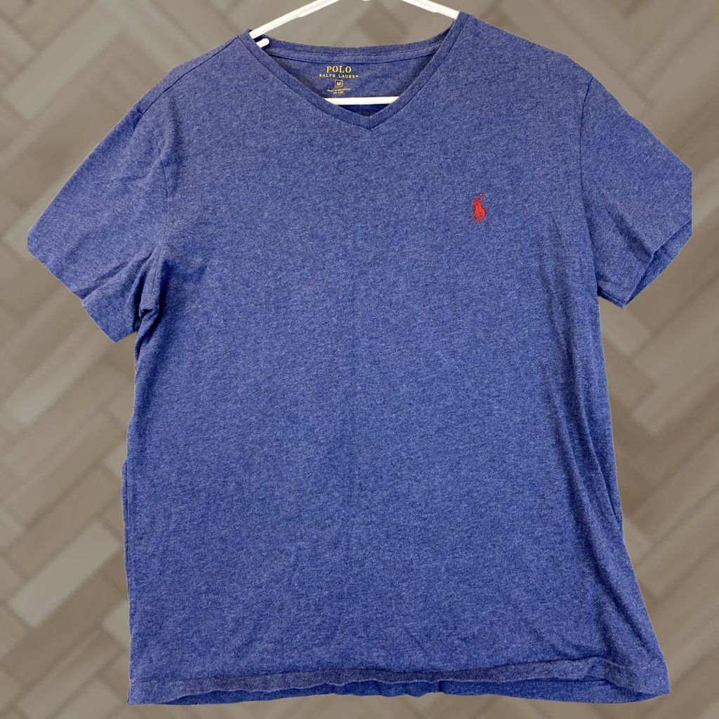 Levi's Polo Ralph Lauren T-Shirt Men M Cotton V-Neck Logo Short Sleeve Blue 100% Cotton Regular Fit Graphic Tee Casual Mens Size US M / EU 48-50 / 2 - 1 Thumbnail