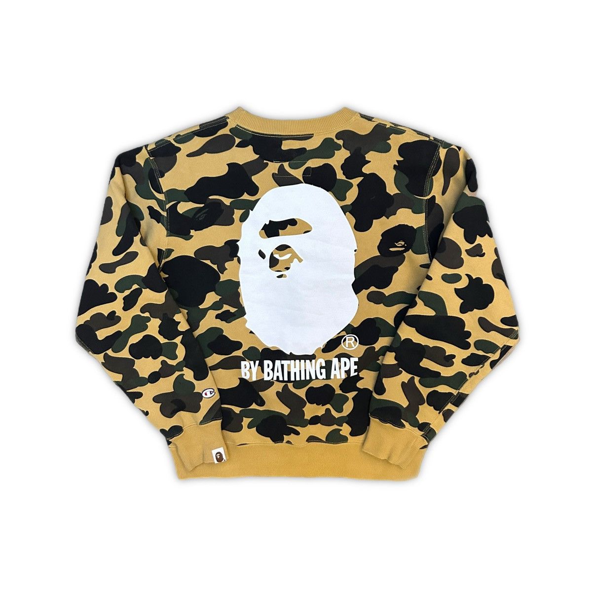 image of Bape x Champion 1St Camo Crewneck in Yellow, Men's (Size Small)