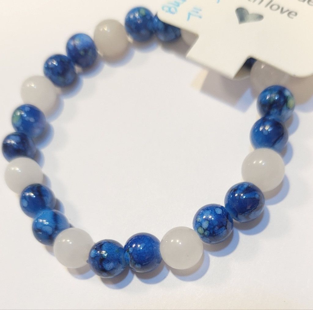 Handmade Natural Crystal Blue Vein & Clear Quartz Beaded Bracelet 7" Size ONE SIZE - 3 Thumbnail
