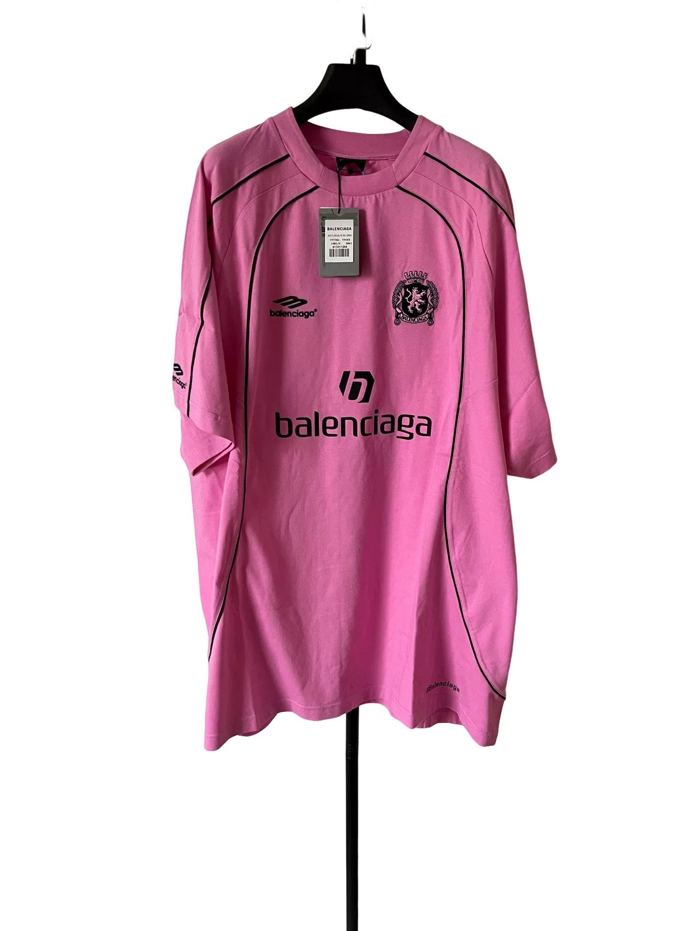 Balenciaga Balenciaga Pink Soccer Logo Print T-Shirt Size 4 Size US XL / EU 56 / 4 - 1 Thumbnail