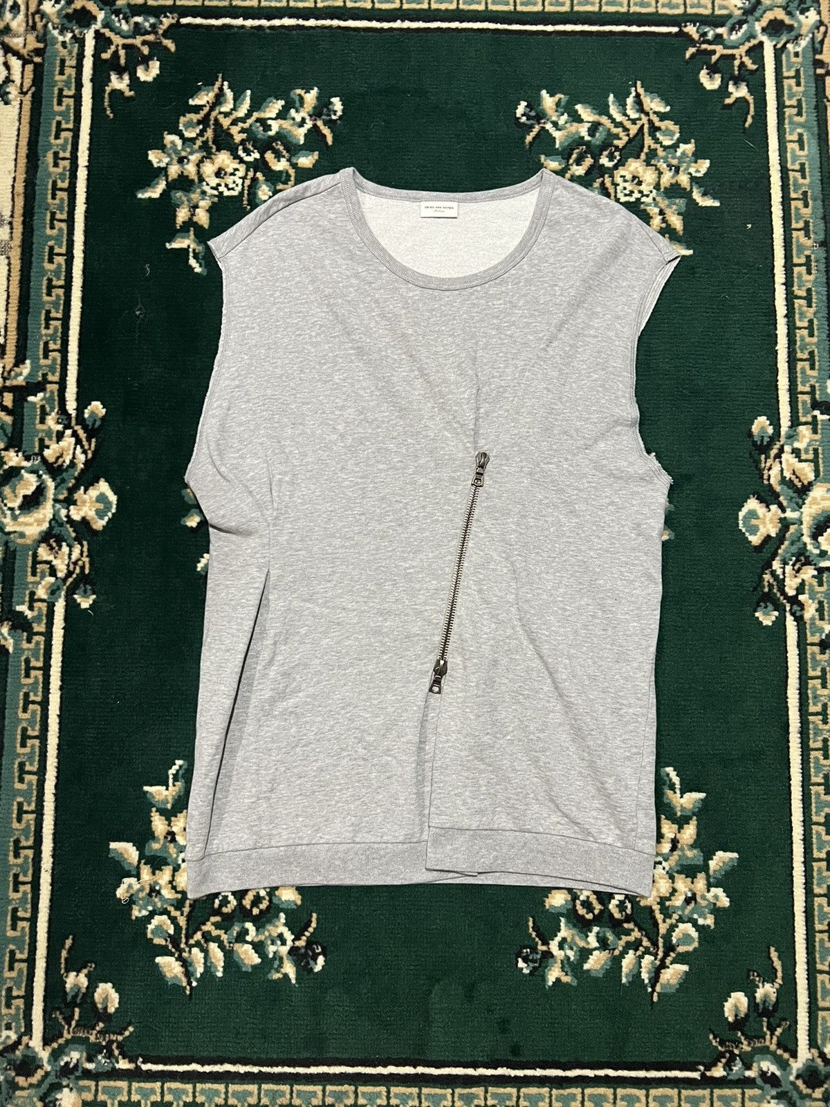 image of Dries Van Noten Cut Sleeve Zipper Front Crewneck in Grey, Men's (Size Medium)