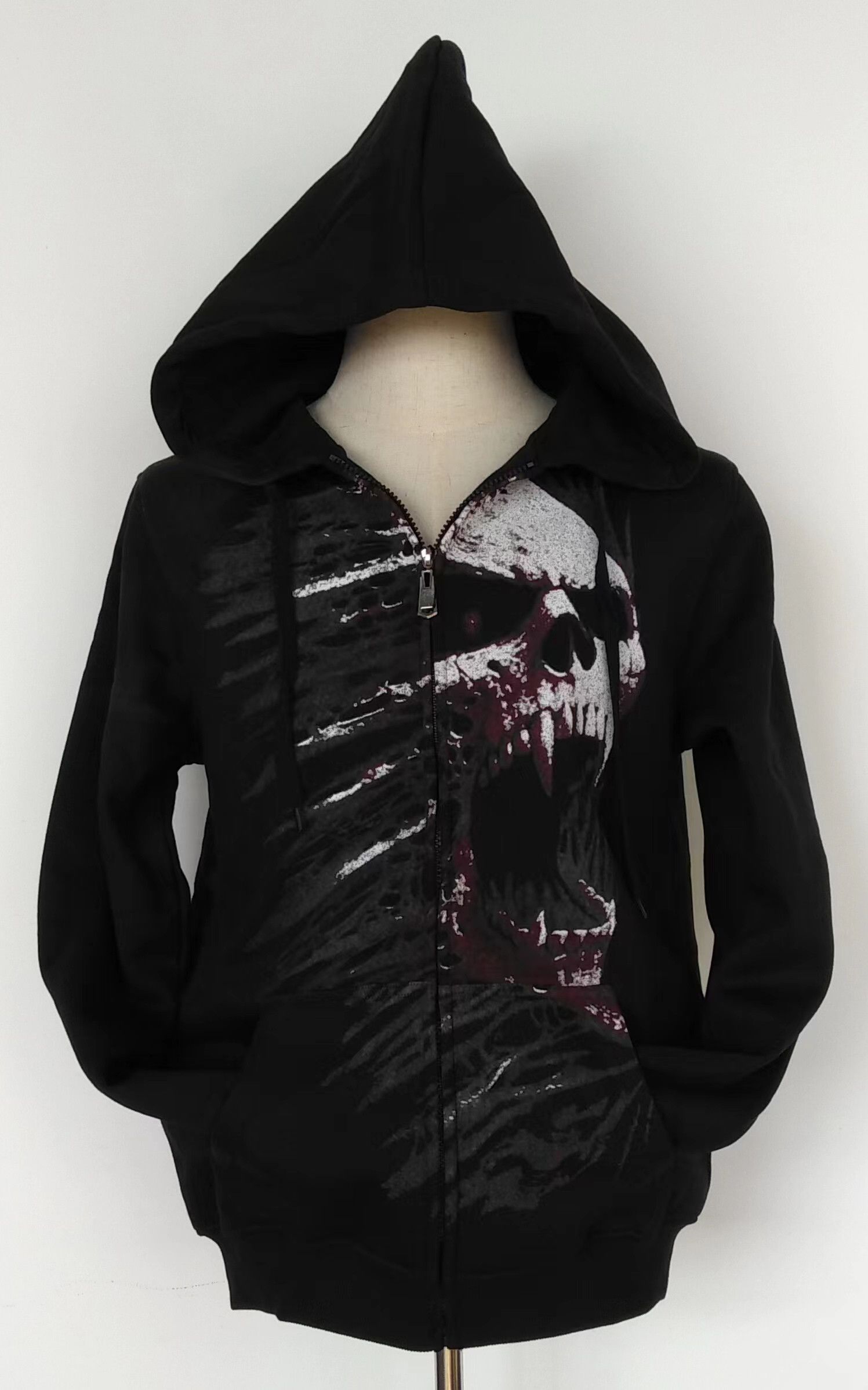 Other Skull Printed Fleece Zipper Hoodie Black Unisex Coat Size US L / EU 52-54 / 3 - 1 Thumbnail