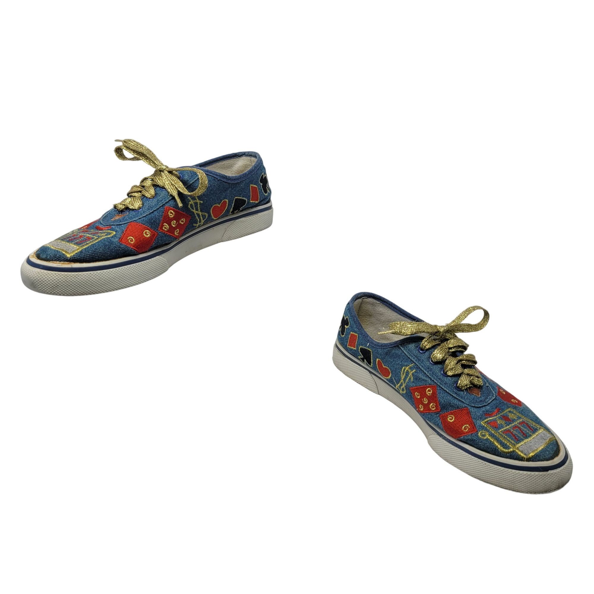 Vintage Vintage Novelty Sneakers 7 Blue Denim Lucky Cards Gambler Size US 7 / IT 37 - 1 Thumbnail