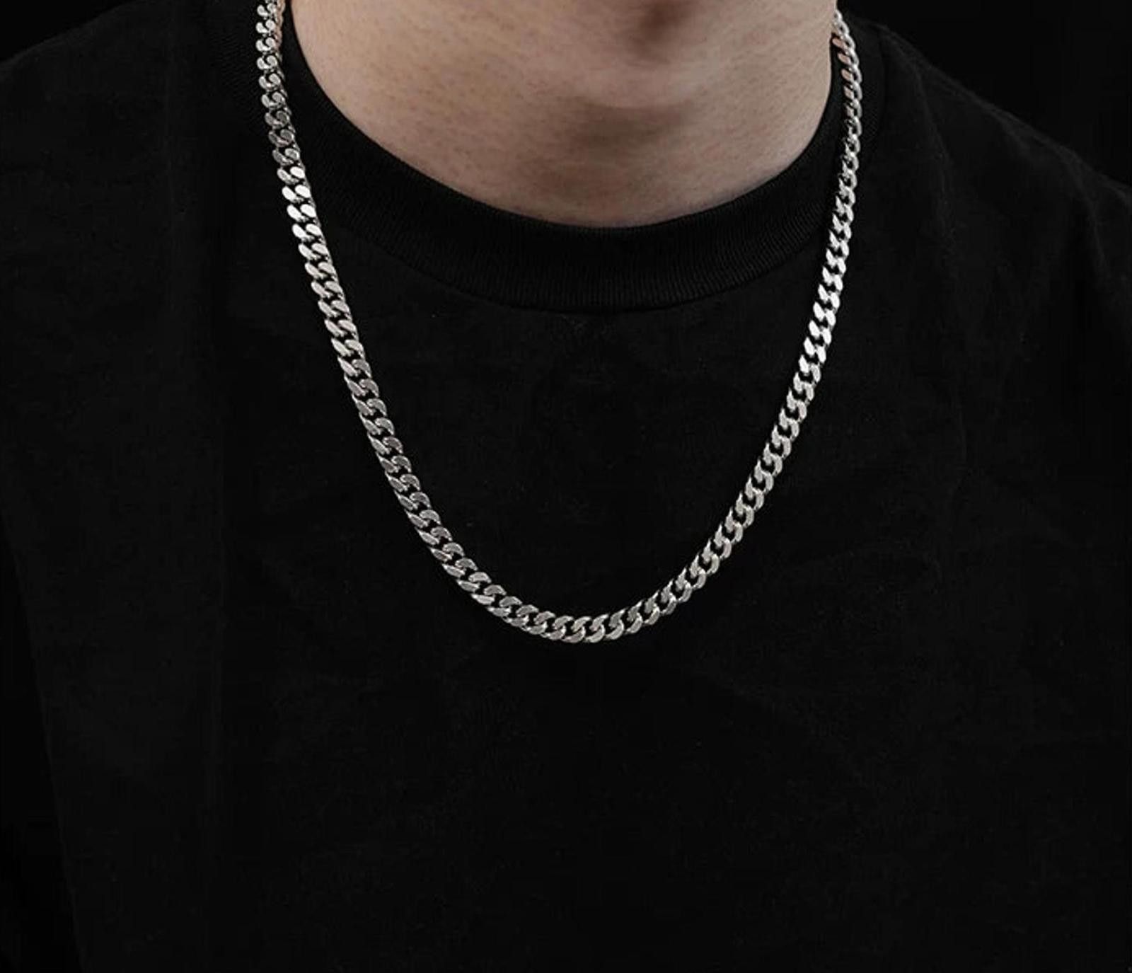 Jewelry Silver Cuban Chain Necklace | Metal Chain Size ONE SIZE - 7 Thumbnail