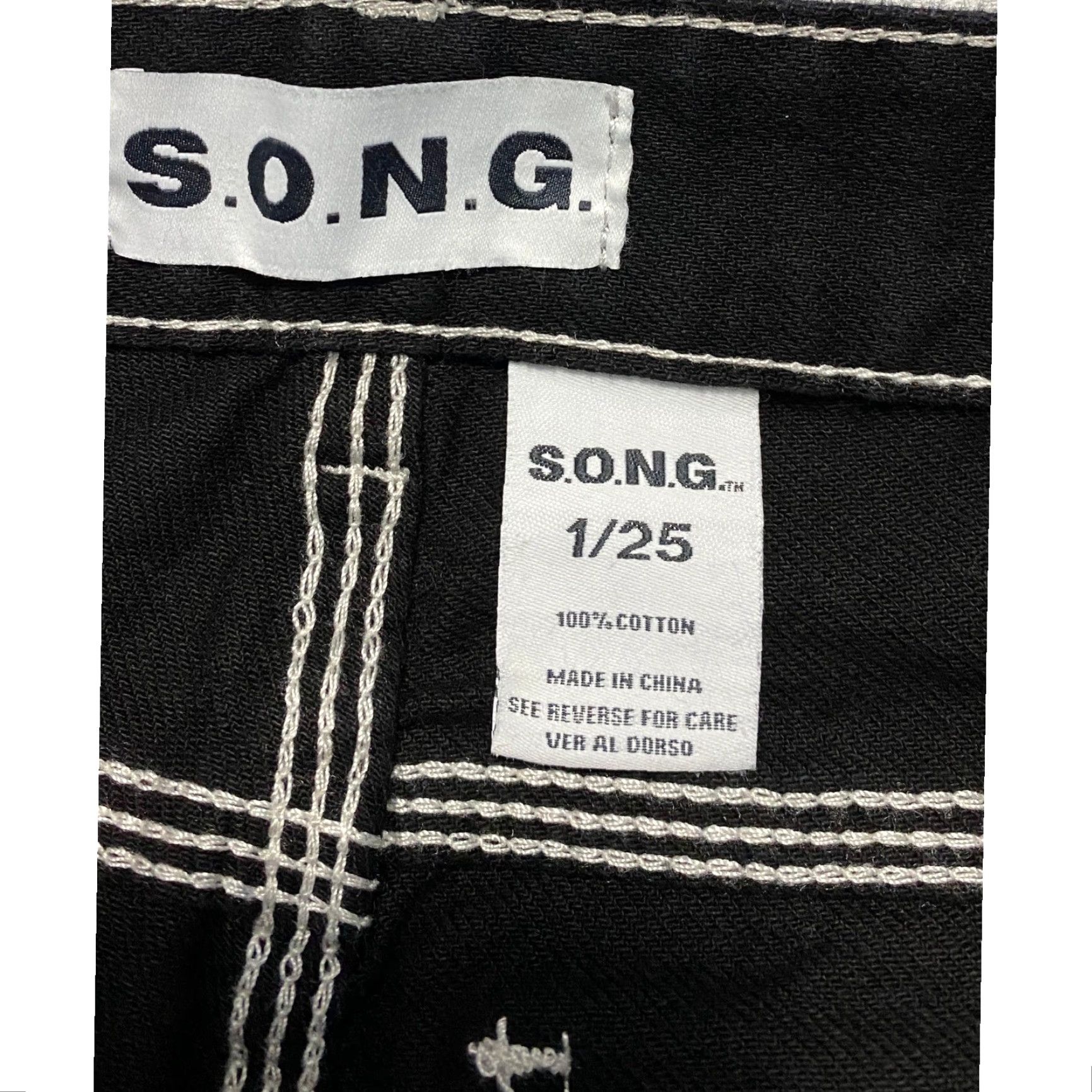 Vintage SONG Black Wide Leg Carpenter Jeans Contrast Stitching 100% Cotton 25 in Inseam Button Fly Women Clothes Size 25" / US 0 / IT 36 - 4 Thumbnail