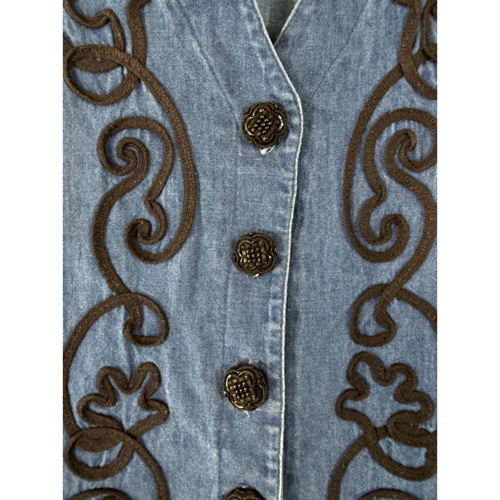 Denime VINTAGE On The Verge Vest Womens M Blue Denim Embroidered Boho Western USA Size M / US 6-8 / IT 42-44 - 5 Thumbnail