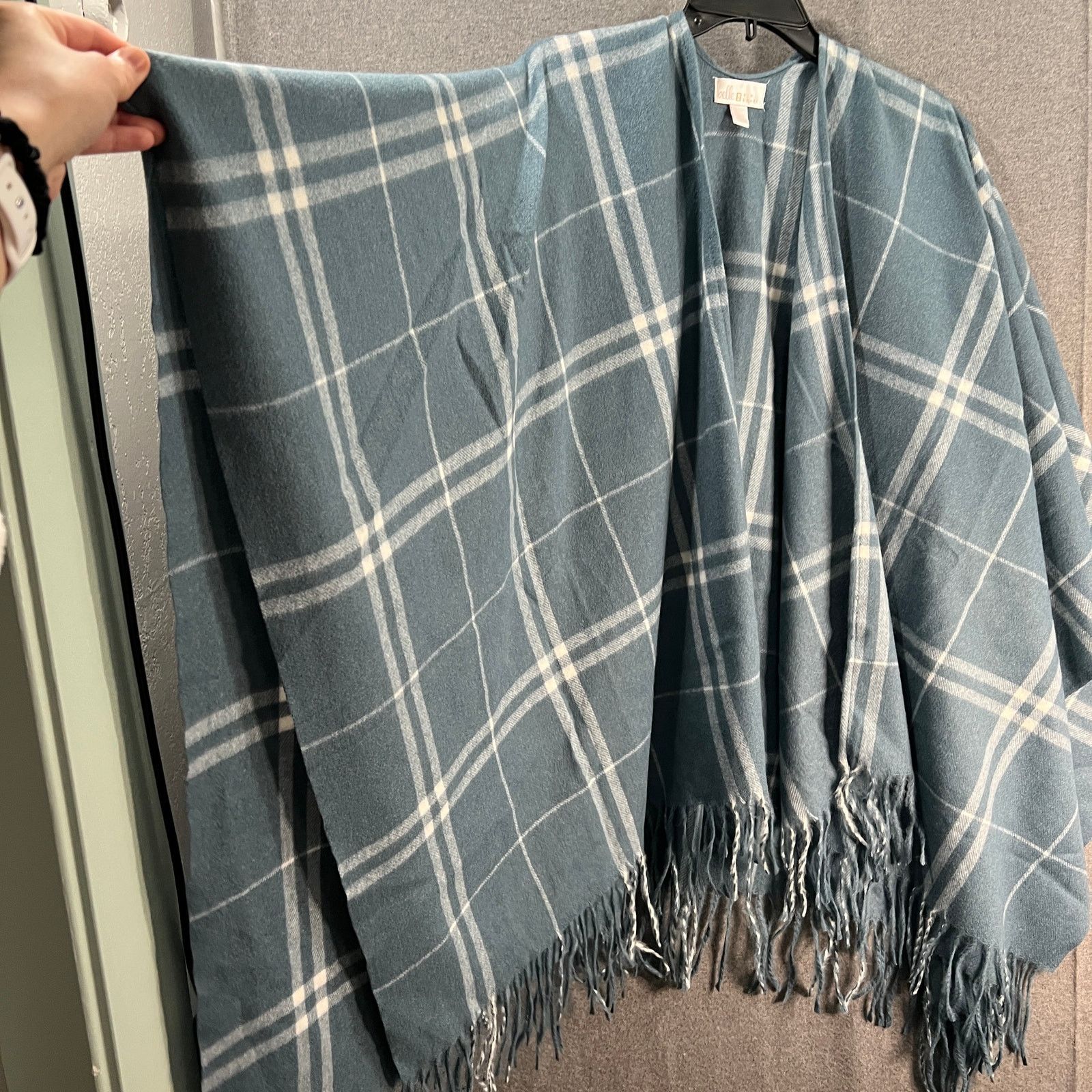 Other Belle by Kim Gravel Hello Fall Plaid Ruana Steele Blue Size ONE SIZE - 4 Thumbnail