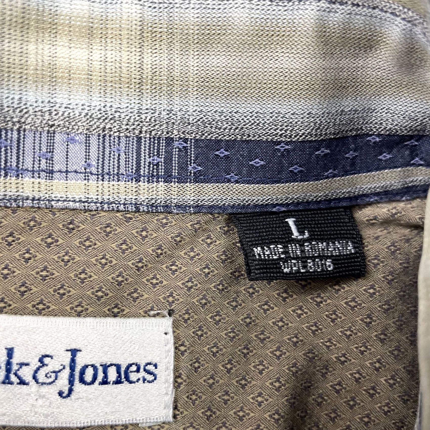 Vintage Bullock & Jones Men's Button Shirt Stripe Blue/Beige Long Sleeve Flip Cuffs Large, 100% Cotton, Button-Front, Collared, Casual, Regular Fit Size US L / EU 52-54 / 3 - 4 Thumbnail