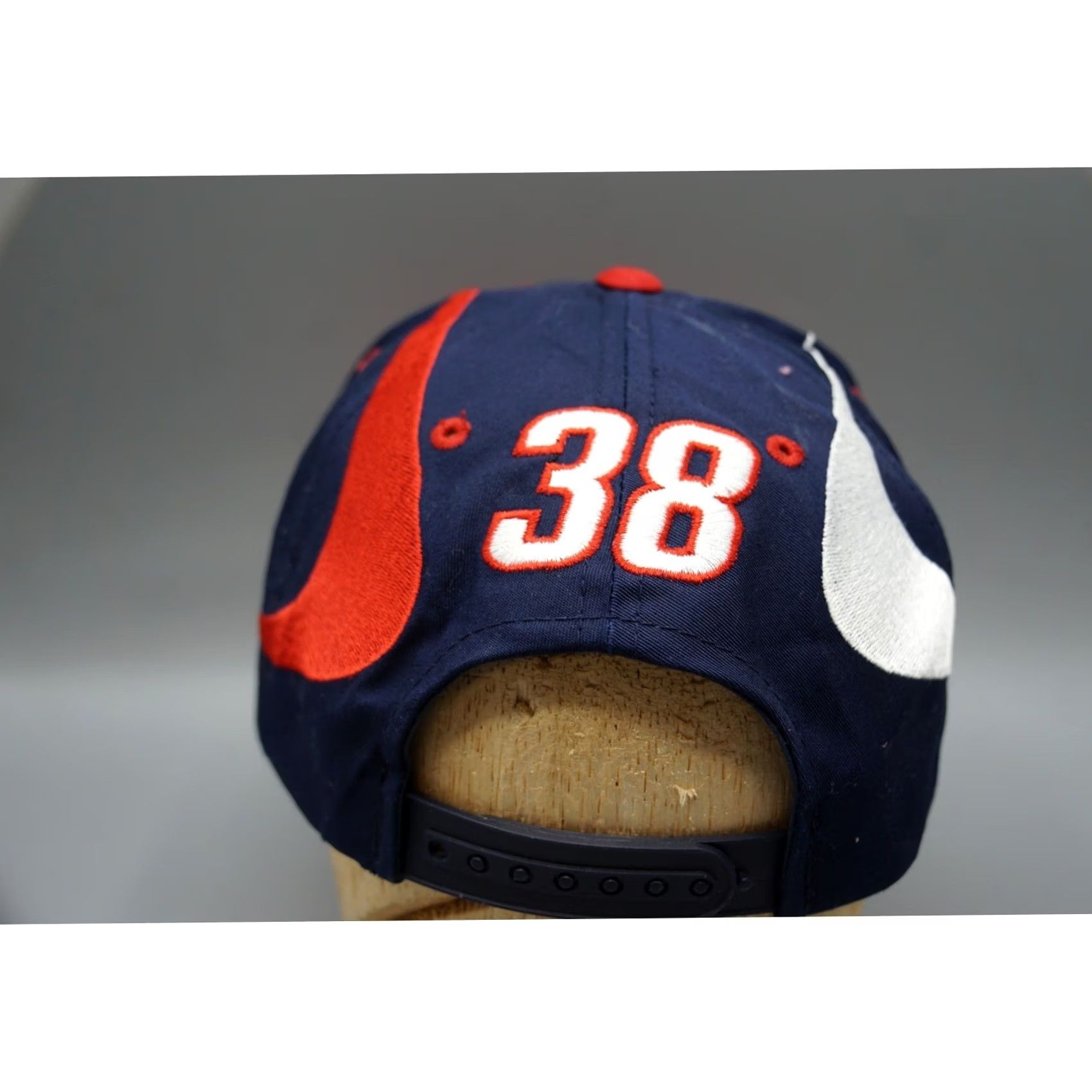 Vintage VINTAGE Barbasol Racing Hat Checkered Flag Sports CFS Snapback Navy Red Glenn Allen Signed #38 Mens Hat Size ONE SIZE - 4 Thumbnail