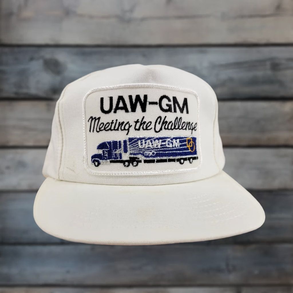 Vintage VINTAGE Genesis Trucker Hat Mens Adjustable Leather Strapback Made in the USA White Cap Size ONE SIZE - 1 Thumbnail