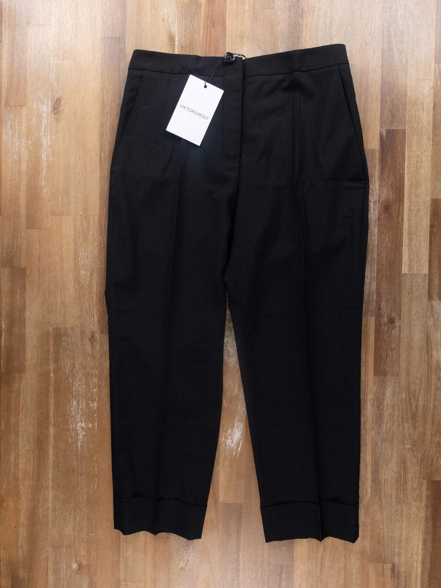 Viktor & Rolf VIKTOR & ROLF solid black cropped wool pants trousers 6 42 Size 28" / US 6 / IT 42 - 4 Thumbnail