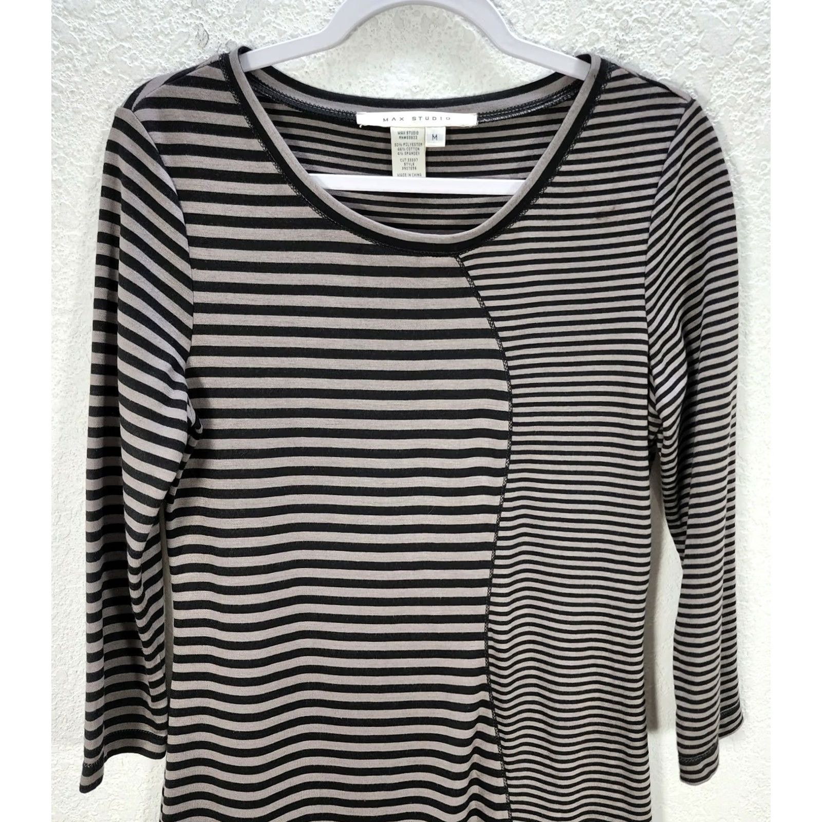 Vintage Women’s Max Studio Black Brown Striped Long Sleeve Shirt Dress Tunic Casual M Size M / US 6-8 / IT 42-44 - 3 Thumbnail