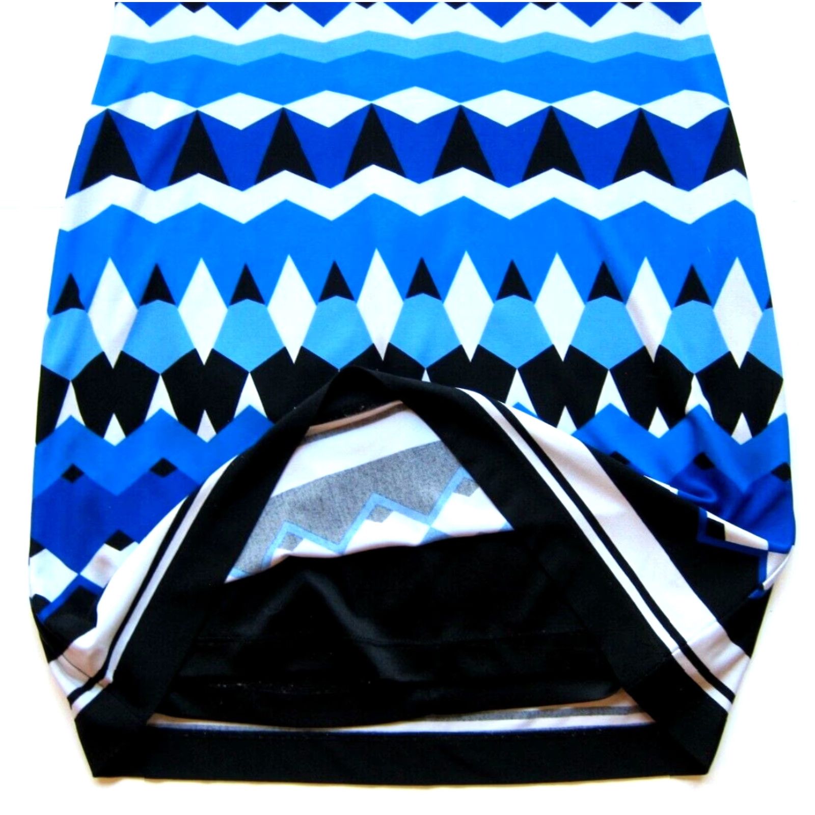 Vintage Eliza J Black Blue White Geometric Stretch Short Sleeve Tunic Sheath Dress 0P Size 25" / US 0 / IT 36 - 5 Thumbnail