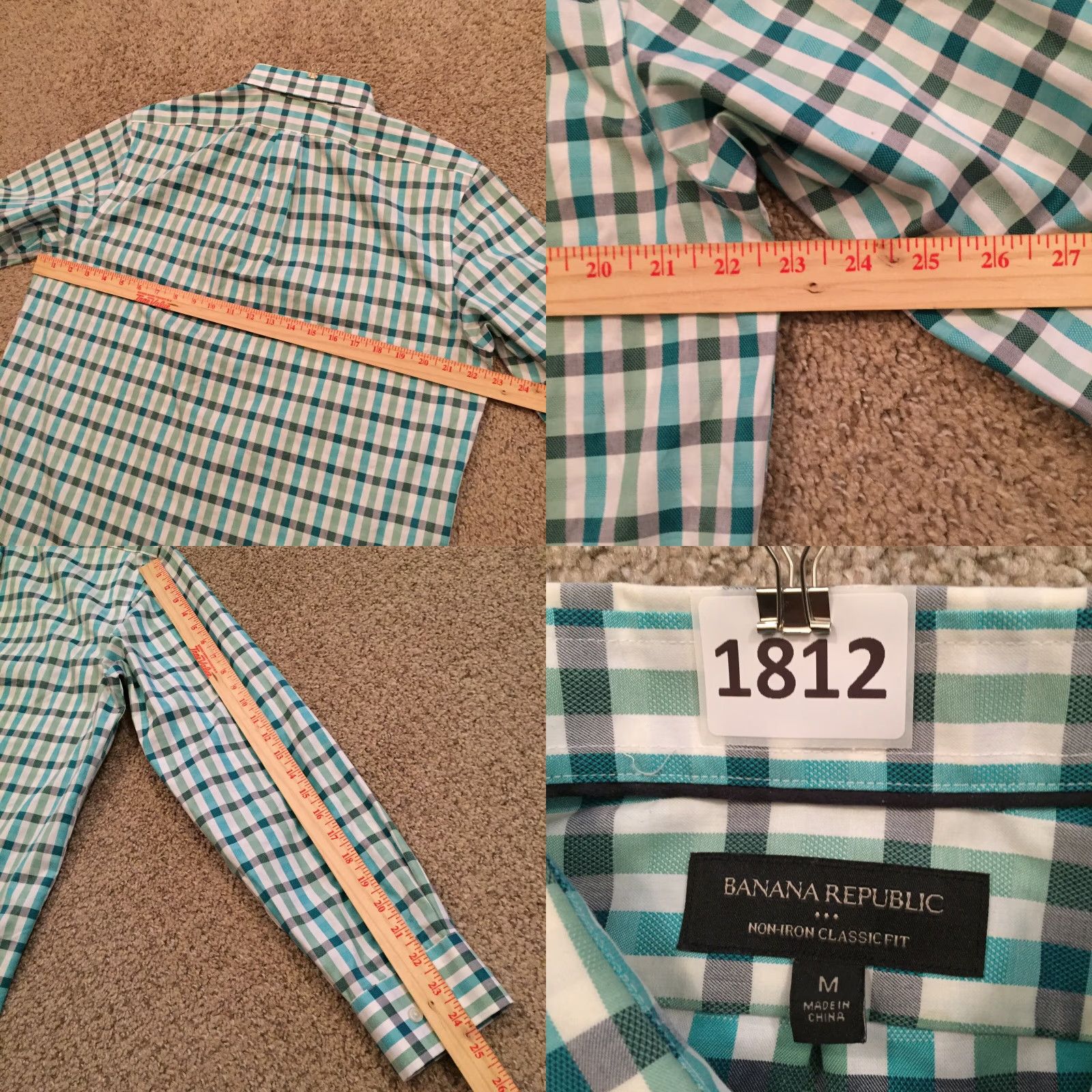 Banana Republic Banana Republic Shirt Mens Medium Green Plaid Long Sleeve Button Up Classic Fit Size US M / EU 48-50 / 2 - 8 Thumbnail