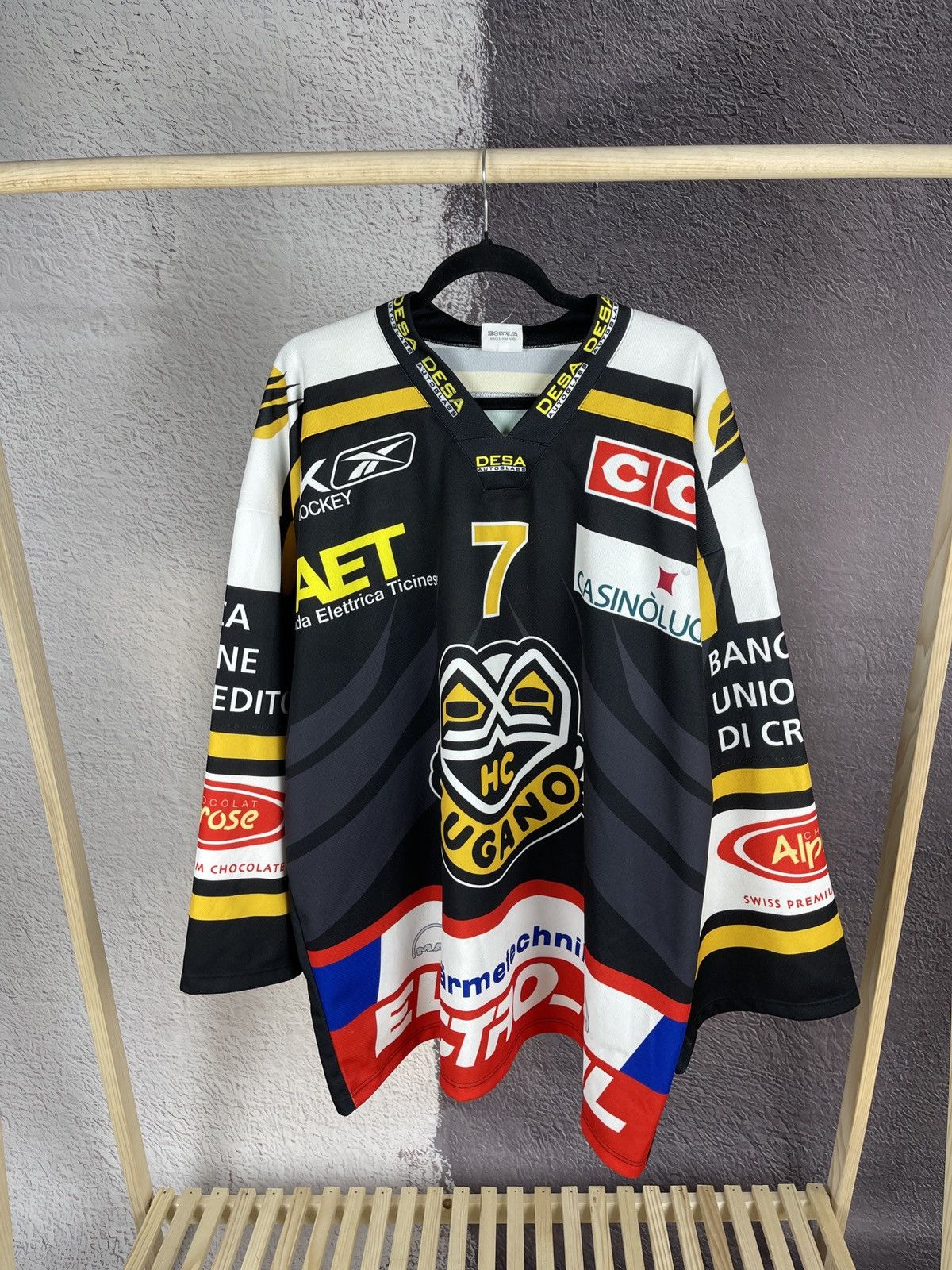 image of Hockey Jersey x Jersey Interhockey Vintage Hc Lugano 7 Alessandro Chiesa Jersey in Black (Size 2XL)