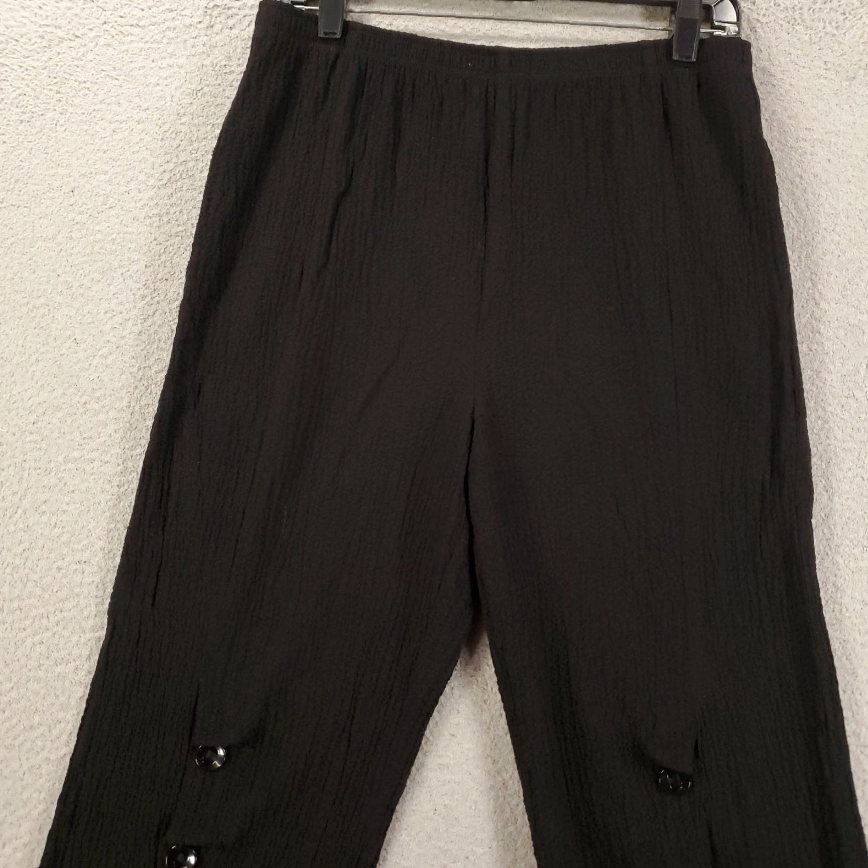 Vintage IC by Connie K Pants Womens Large Black Wide-Leg Button Accent Pull On Gauzy Size 36" / US 14 / IT 50 - 3 Thumbnail
