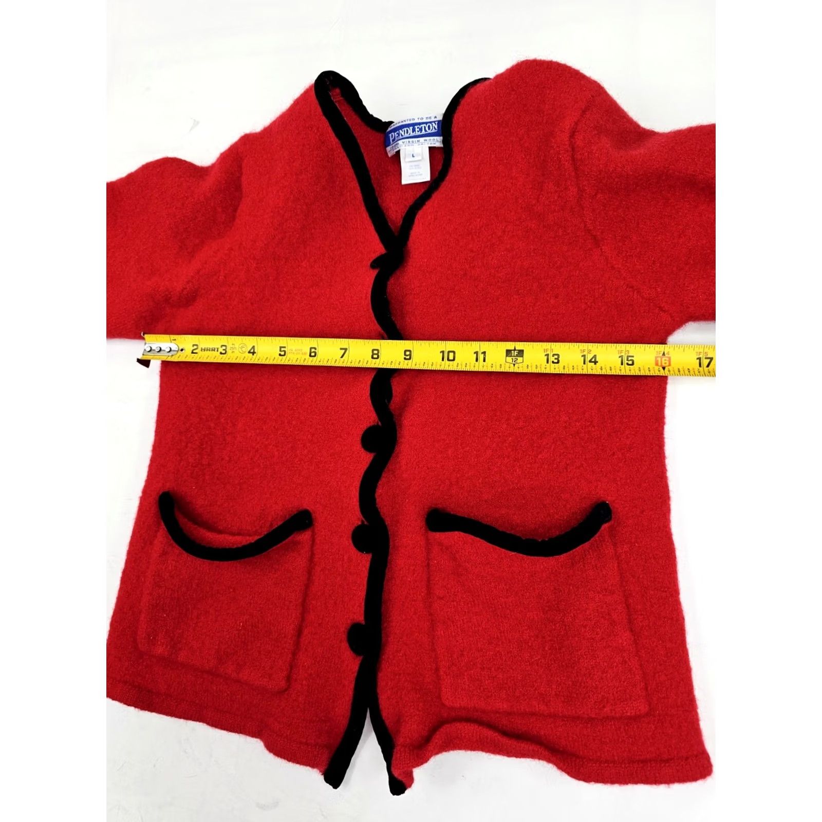 Pendleton VINTAGE Pendleton Cardigan Women L Red Button Velvet Accent 100% Virgin Wool Knit Warmth Casual Size L / US 10 / IT 46 - 4 Thumbnail
