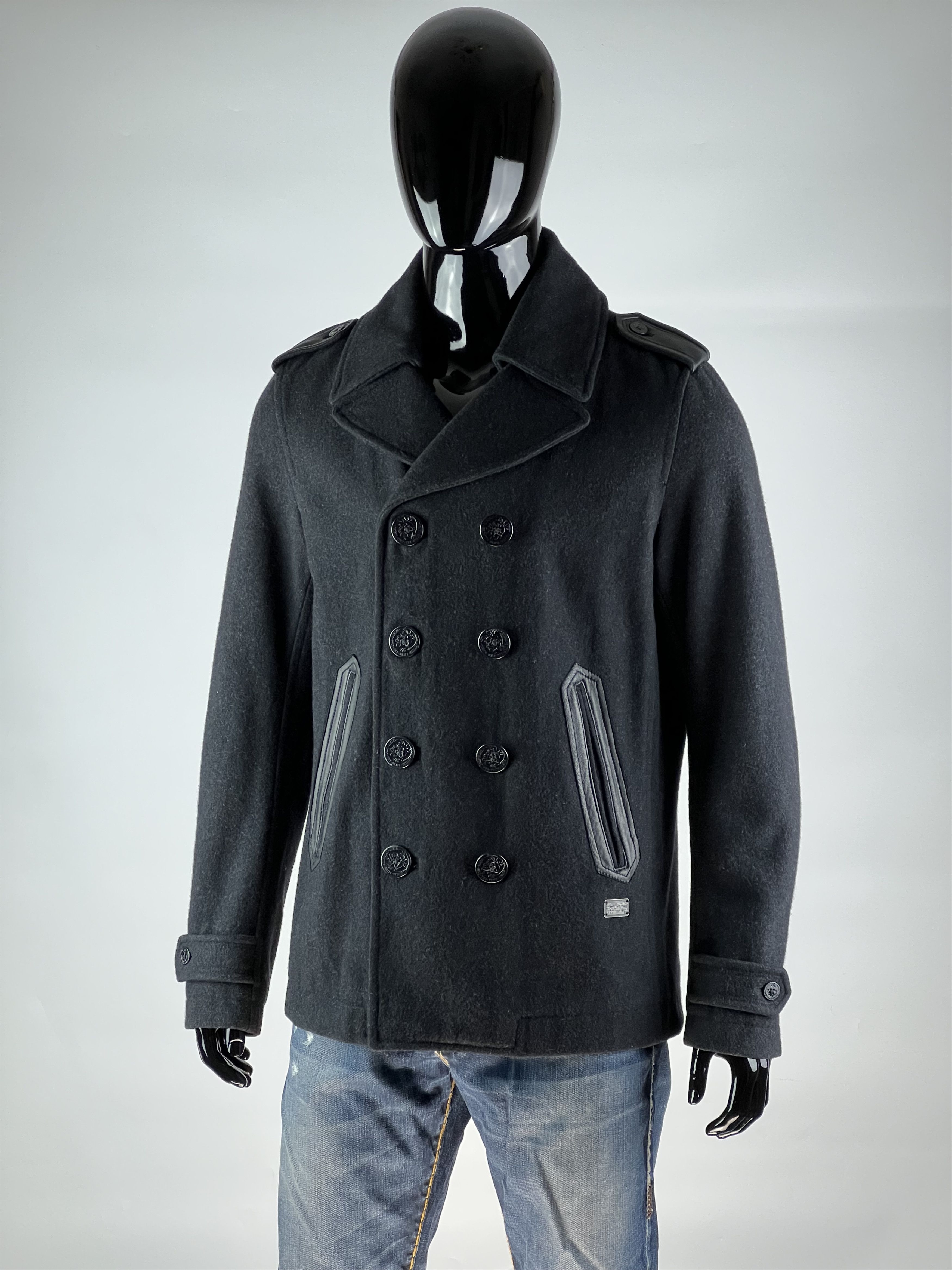 Diesel Diesel Mens Black Double Breasted Wool Pea Coat Size L Size US L / EU 52-54 / 3 - 1 Thumbnail