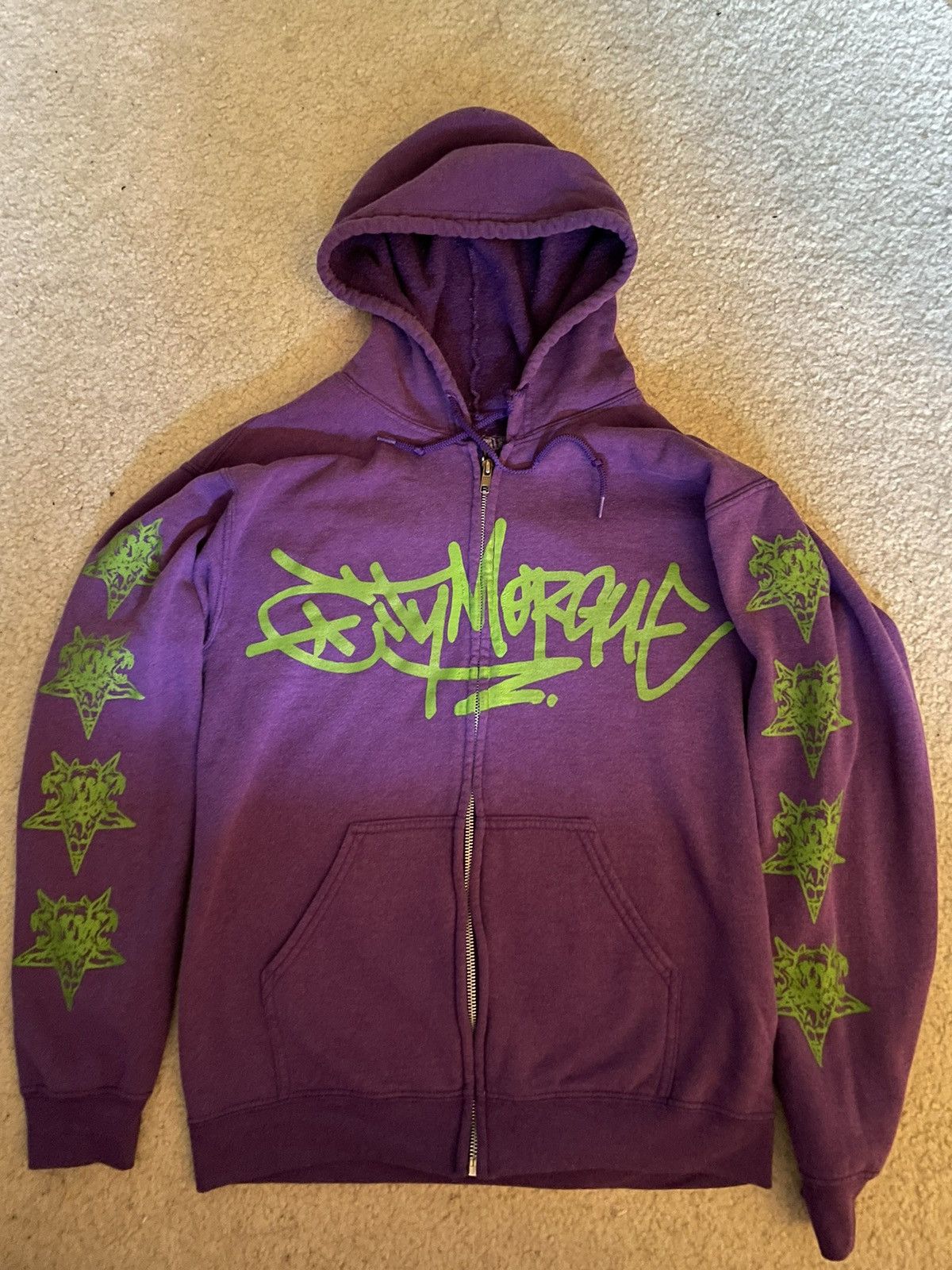 Image of Band Tees x Rap Tees City Morgue My Bloody America Graffiti Zip Hoodie in Purple, Men's (Size Small