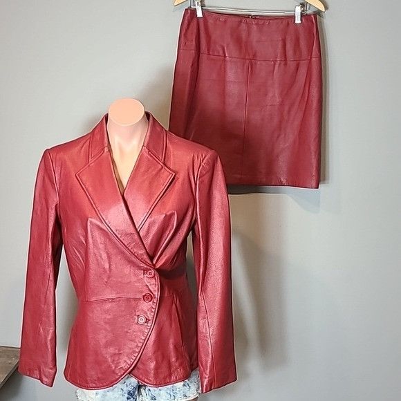 Vintage GENUINE LEATHER leather jacket and skirt set Womens 12 Punk Size XL / US 12-14 / IT 48-50 - 1 Thumbnail