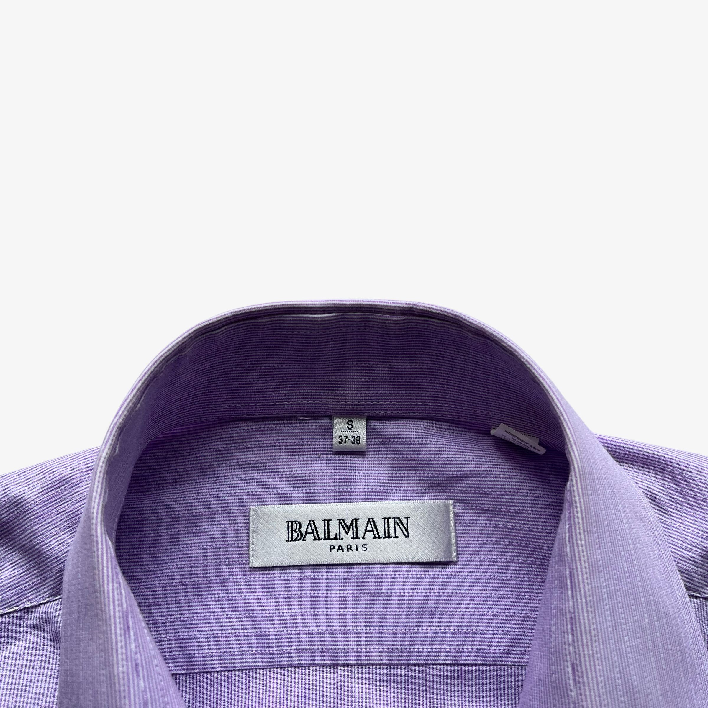 Balmain Vintage 90s Men's Balmain Paris Purple Striped Shirt Size US S / EU 44-46 / 1 - 2 Thumbnail