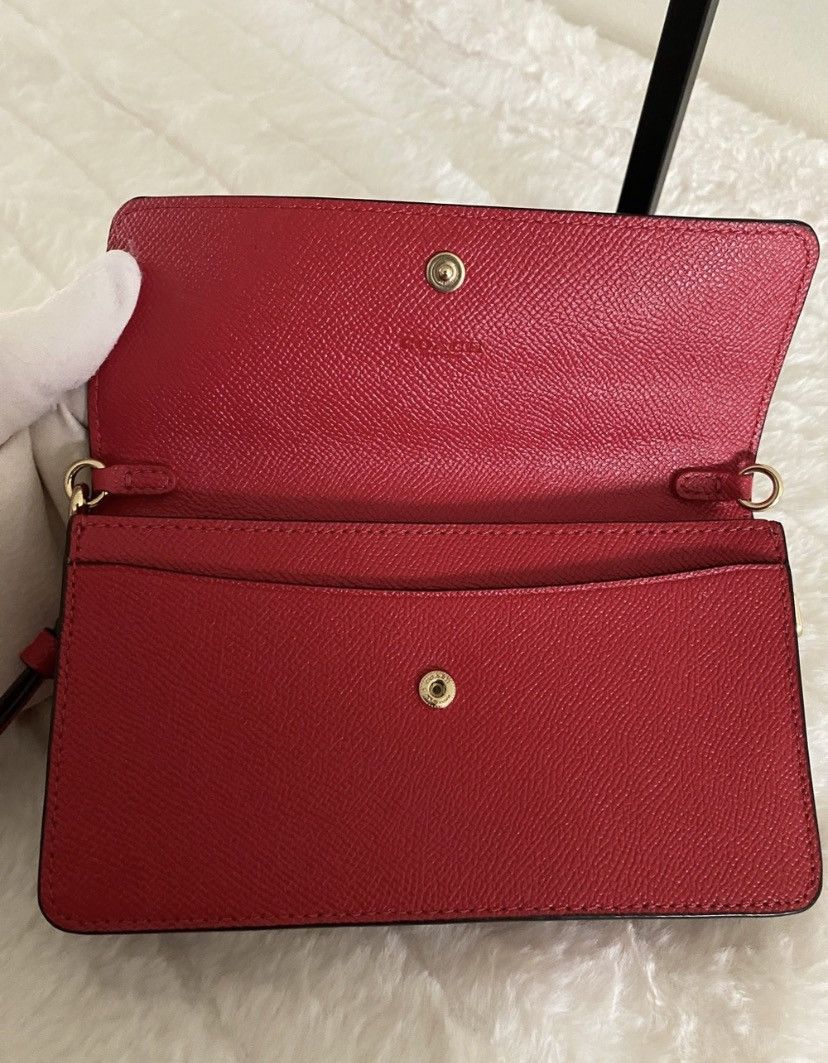 Coach Coach Crossgrain Leather Foldover Wristlet/Wallet in Red Size ONE SIZE - 8 Thumbnail