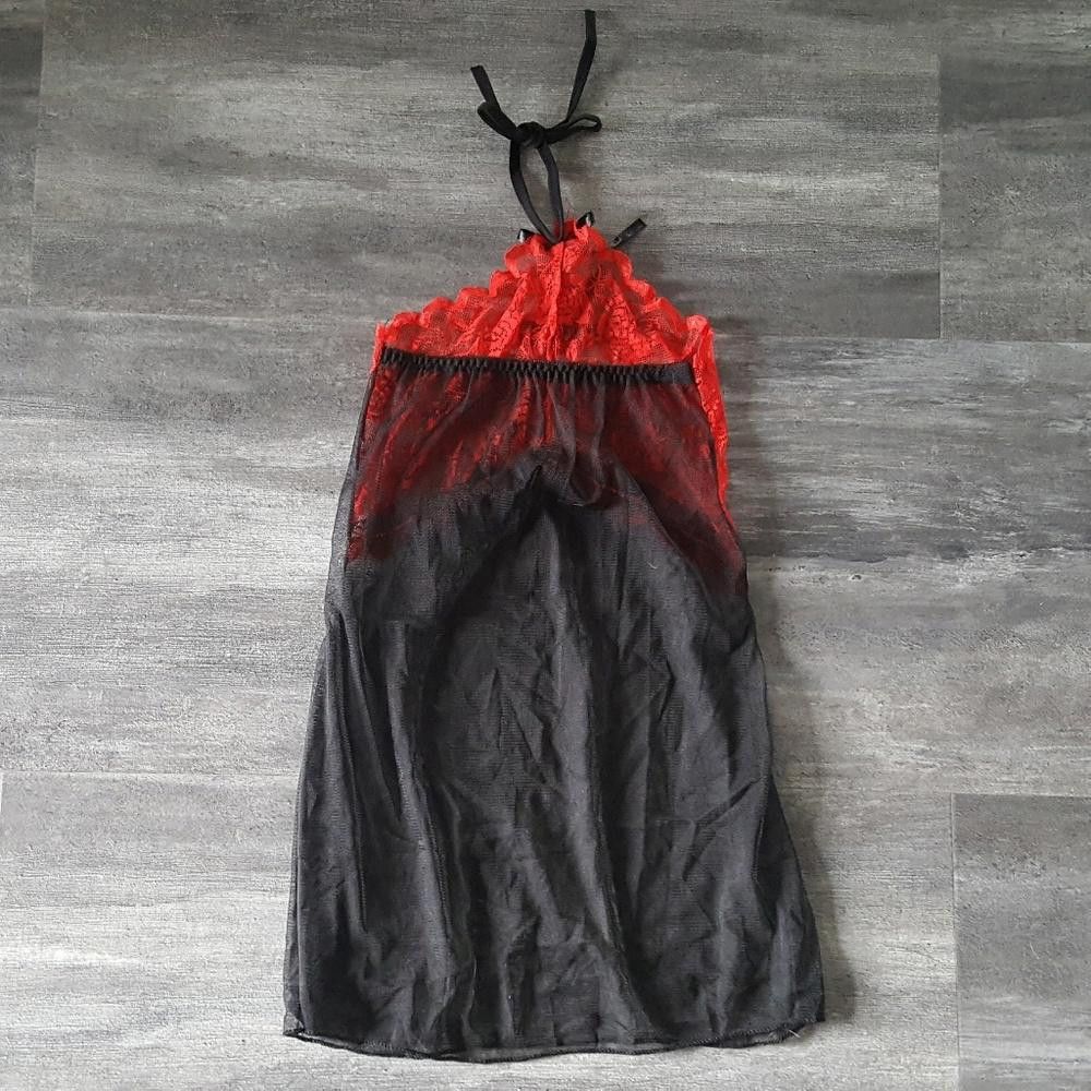 Designer Red Laced Halter Lingerie Nightie Size ONE SIZE - 2 Thumbnail