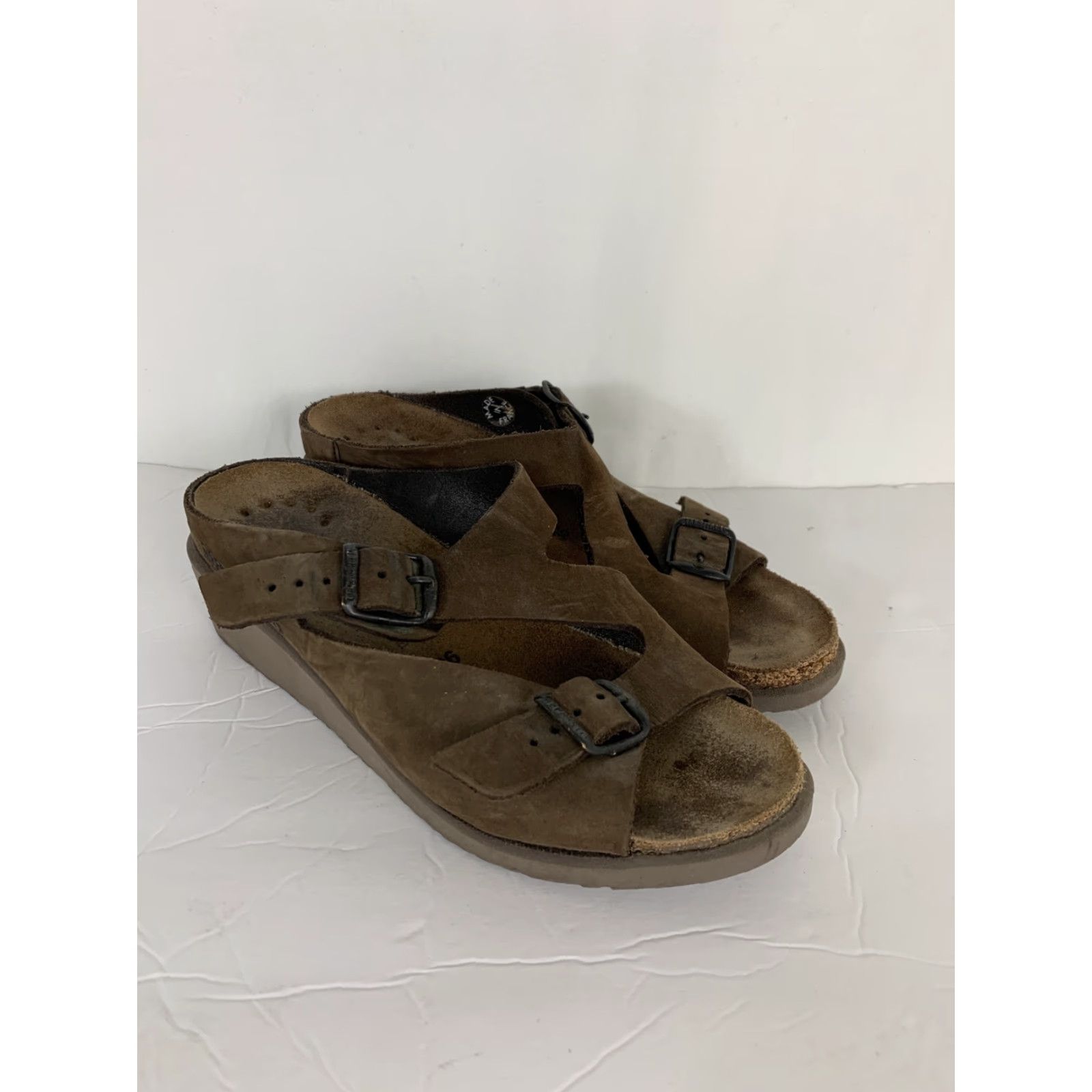 Mephisto Mephisto Sandal Womens 36 Leather Double Buckle Brown Wedge Slip-On Shoes Men? Size US 6 / IT 36 - 2 Thumbnail