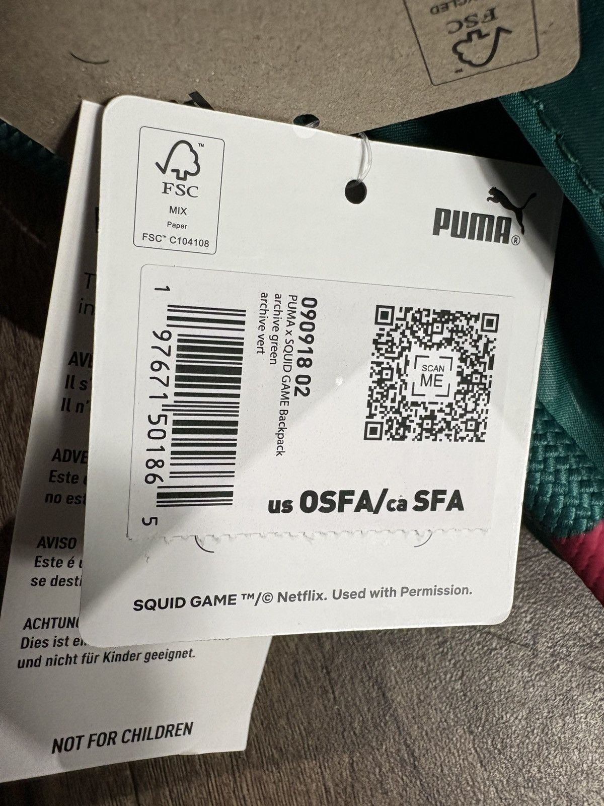 Puma PUMA X SQUID GAME BACKPACK - GREEN / 090918-02 Size ONE SIZE - 6 Thumbnail