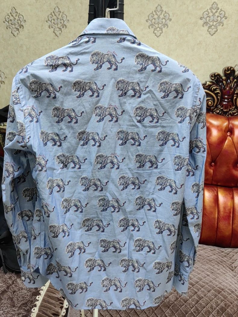 Louis Vuitton LV Blue Lion Print Long Sleeve Shirt-2507 Size US M / EU 48-50 / 2 - 3 Thumbnail