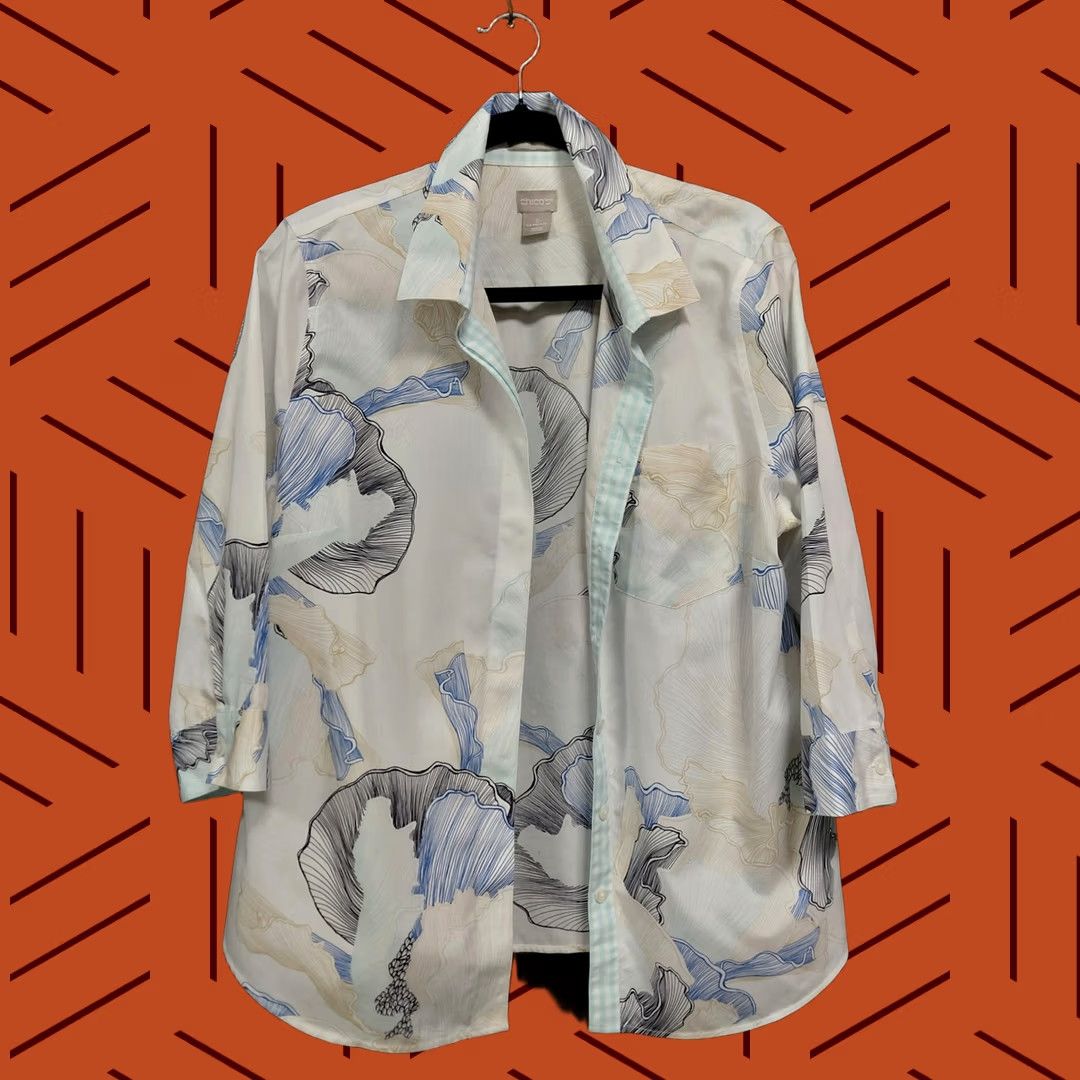 Vintage Chico'S Blue Cotton Womens Shirt - 3/4 Sleeve - Size 12/14 Size XL / US 12-14 / IT 48-50 - 1 Thumbnail