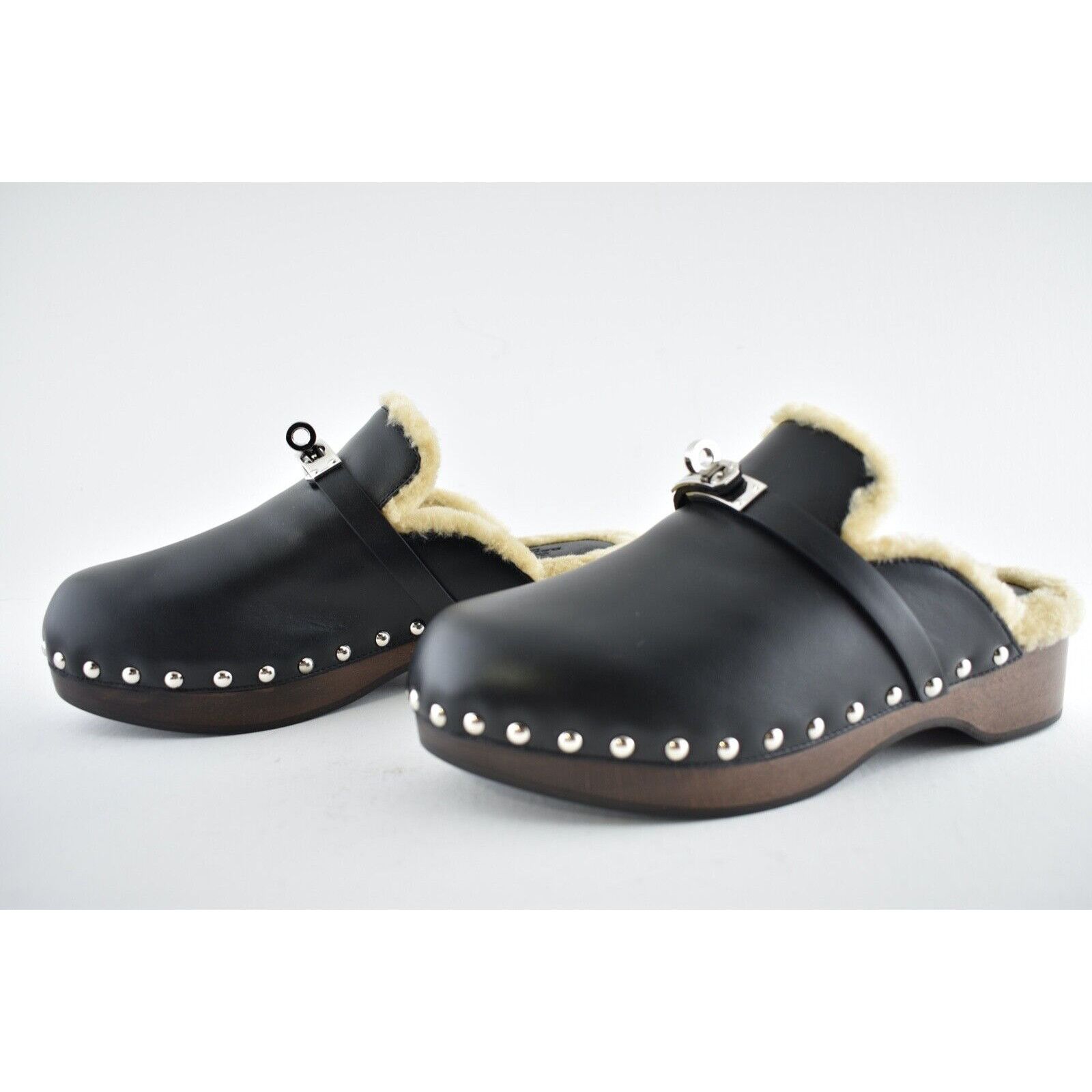 Hermes Hermes Mule Leather Kelly Lock Shearling Fur Slide Flat 37 Size US 7 / IT 37 - 9 Thumbnail